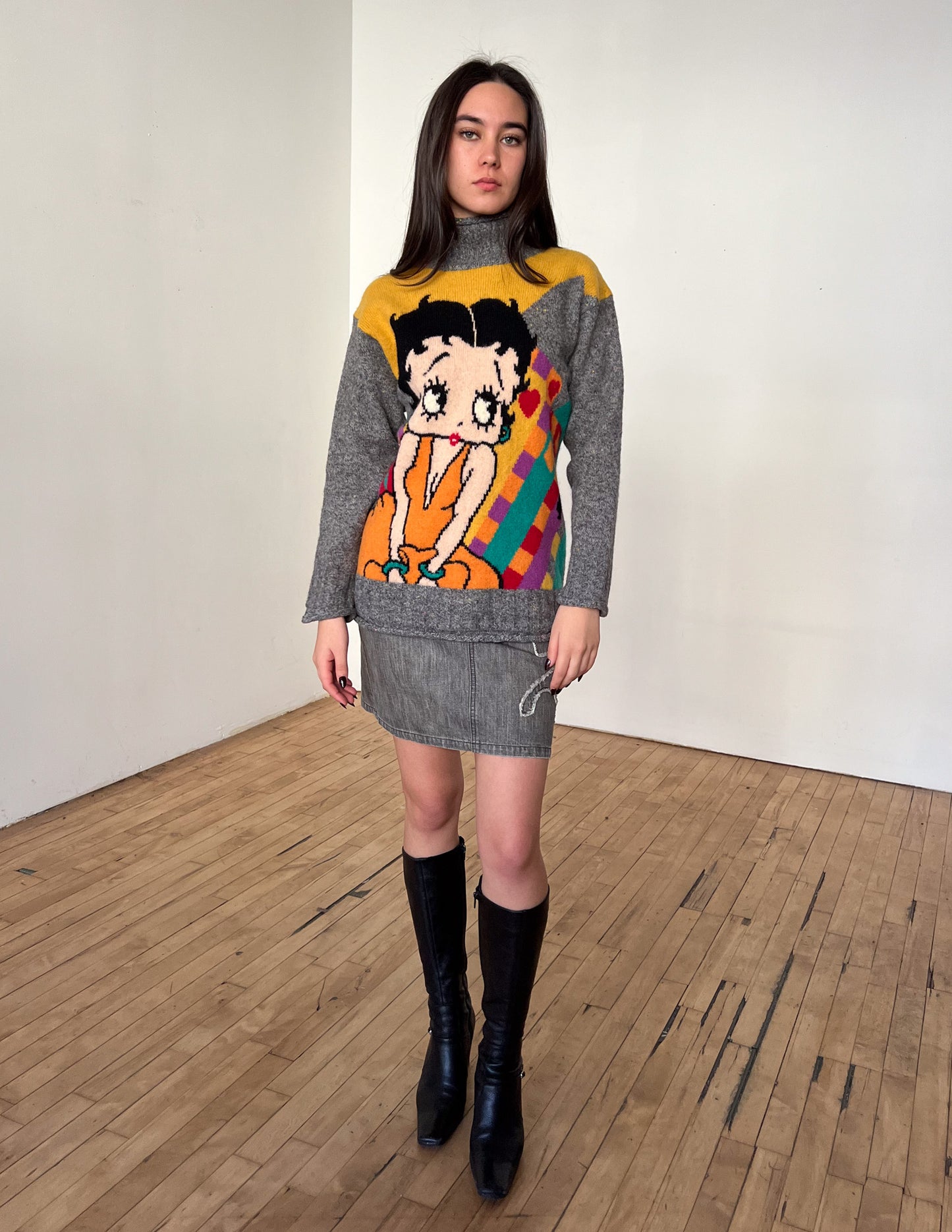 Vtg 90s Betty Boop Grey Sweater
