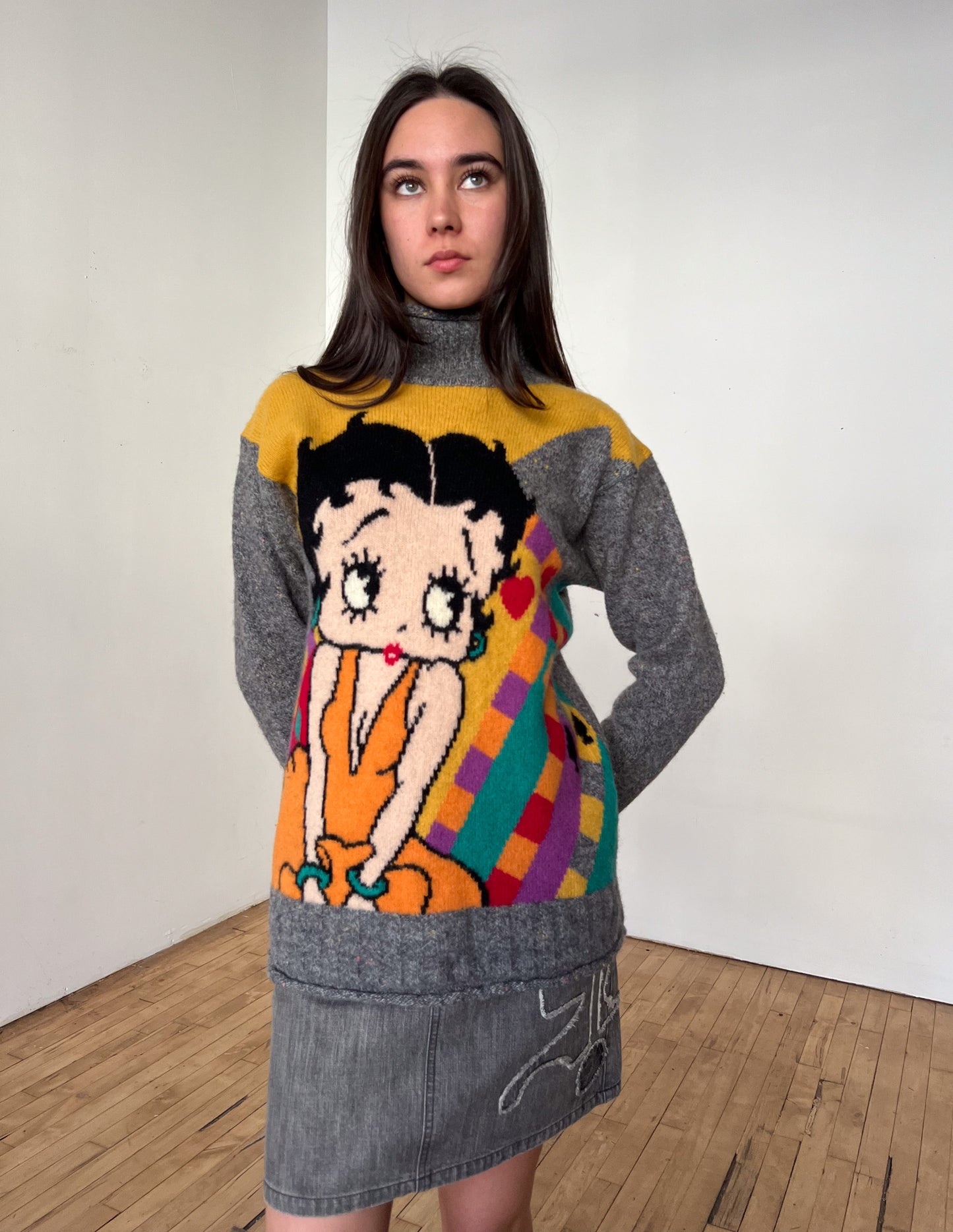 Vtg 90s Betty Boop Grey Sweater