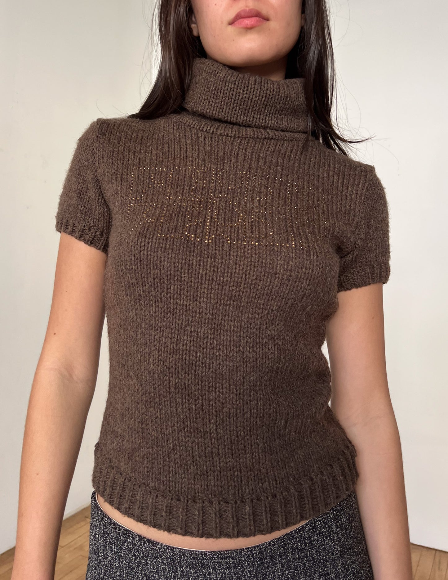 Fendi Brown Rhinestone Cropped Sweater