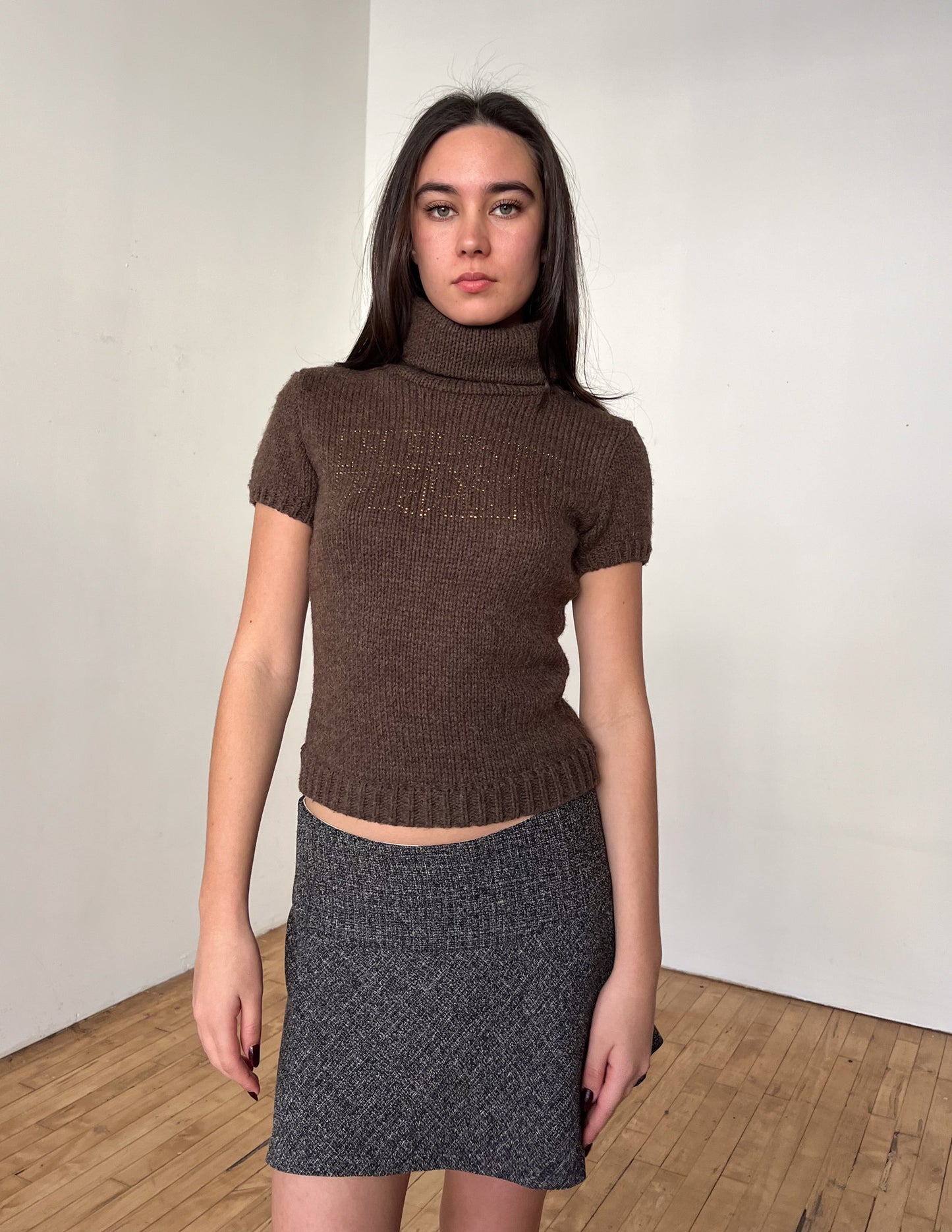 Fendi Brown Rhinestone Cropped Sweater