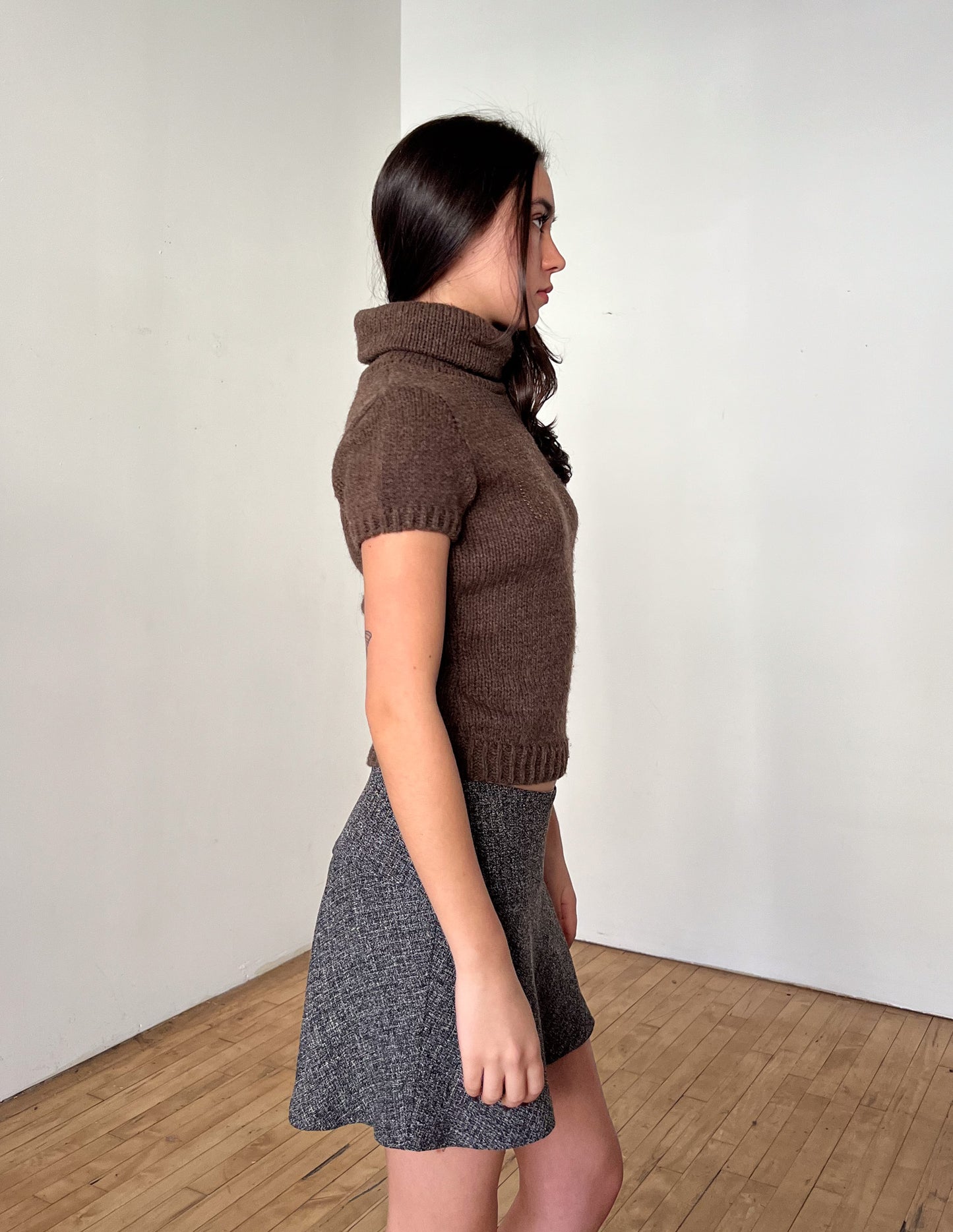 Fendi Brown Rhinestone Cropped Sweater