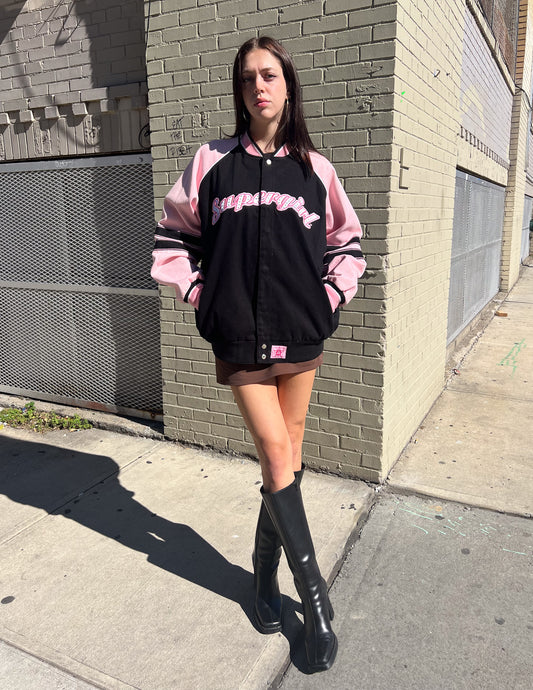 Vtg Supergirl Rhinestone Detail Varsity Jacket