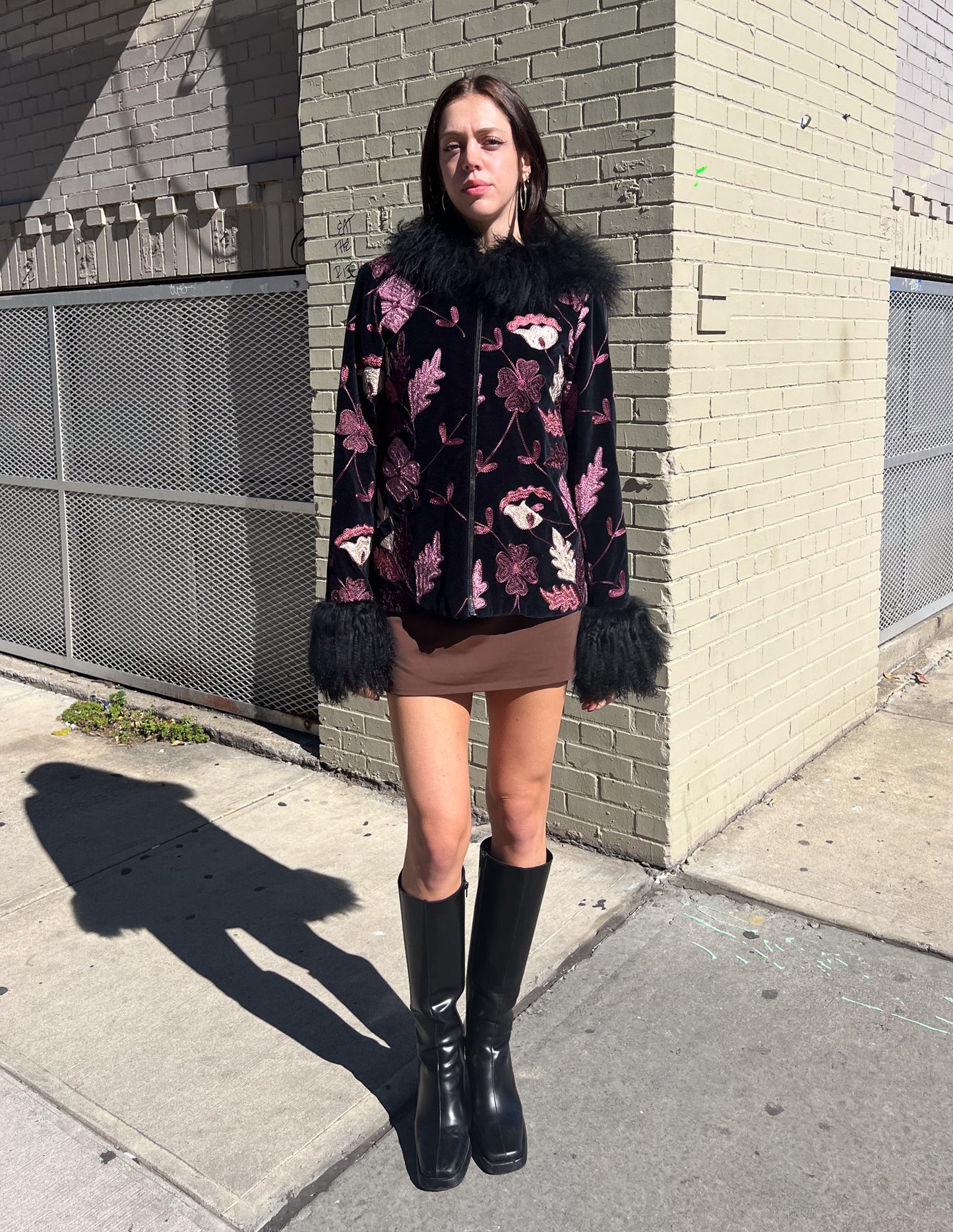 Anna Sui Embroidered Fur Trim Jacket