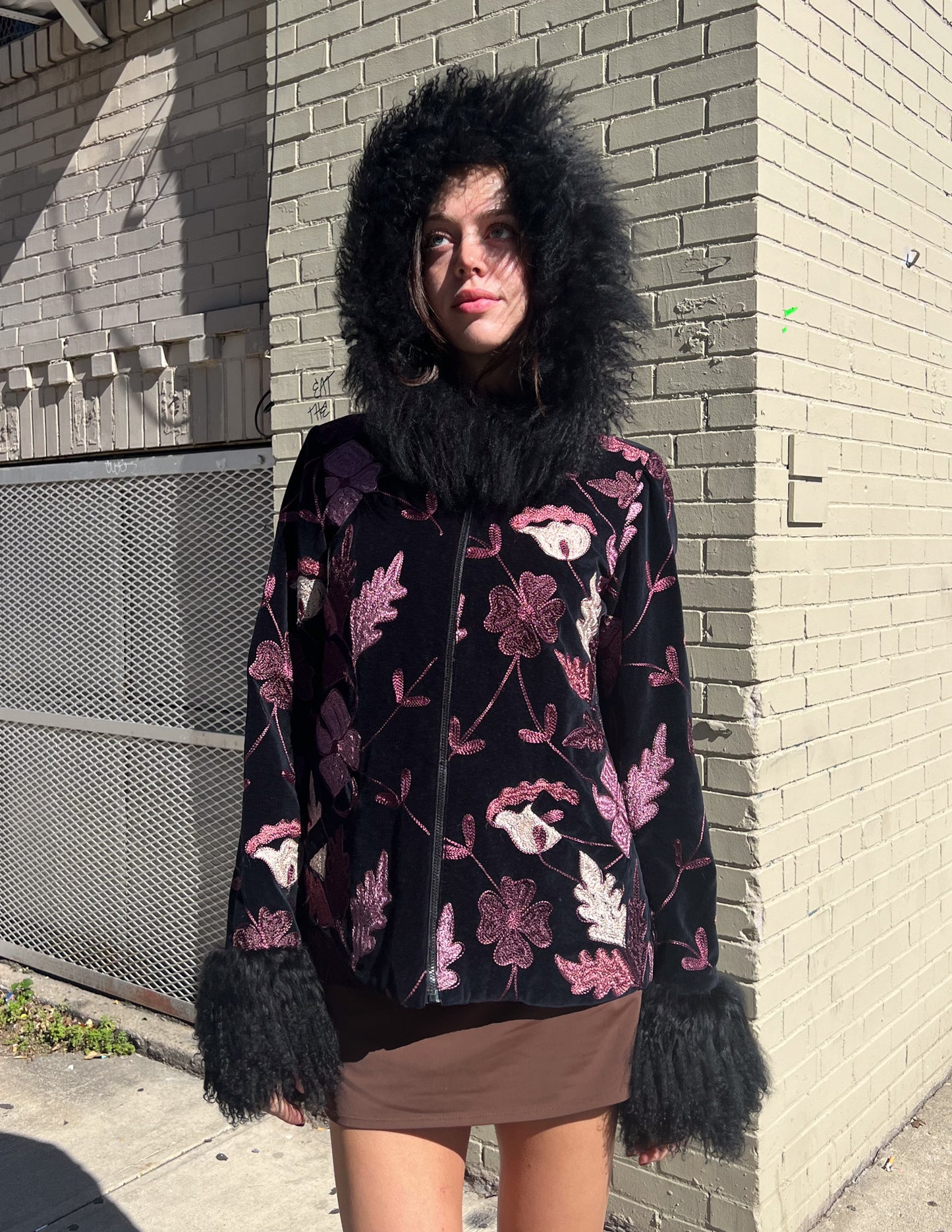 Anna Sui Embroidered Fur Trim Jacket