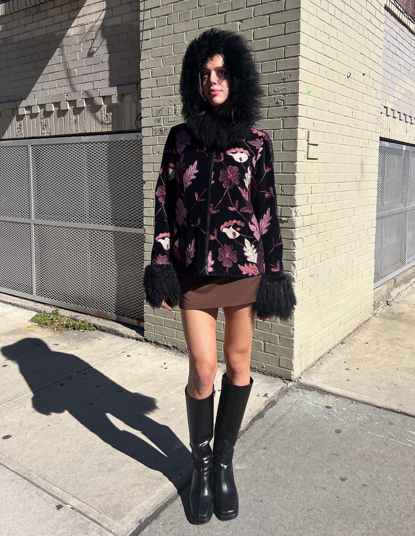 Anna Sui Embroidered Fur Trim Jacket