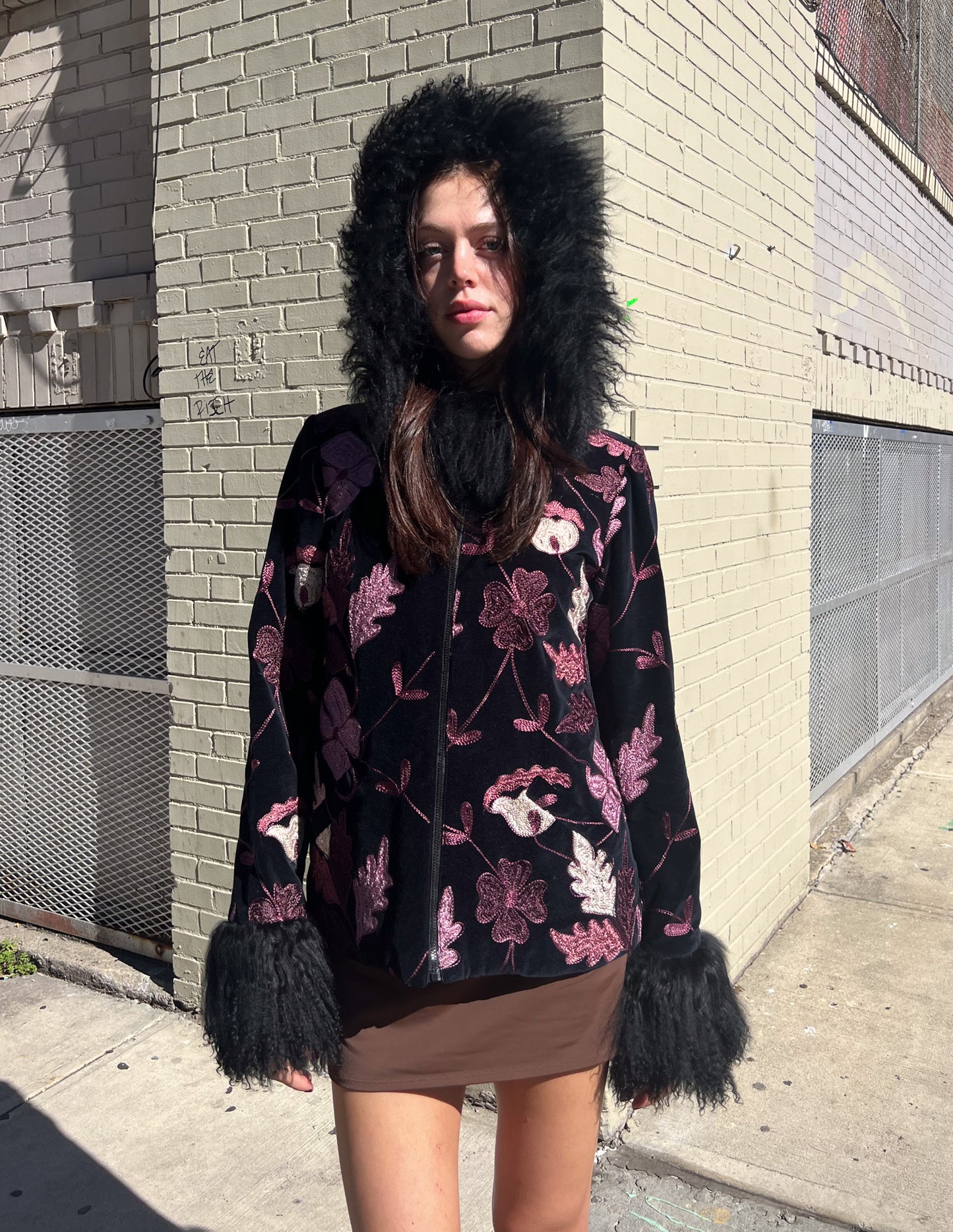 Anna Sui Embroidered Fur Trim Jacket