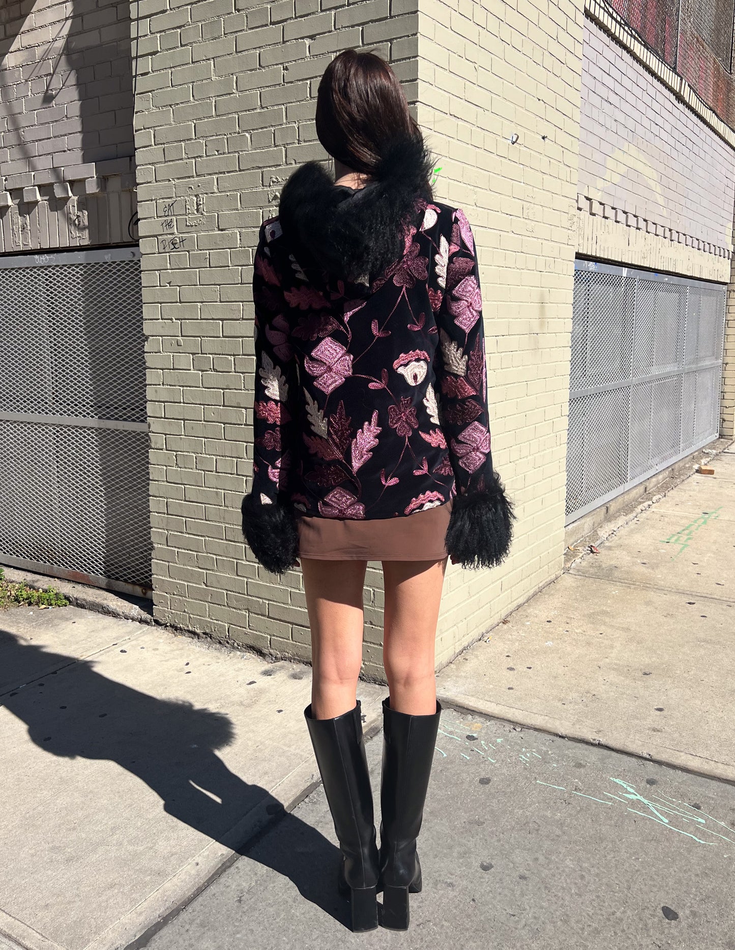Anna Sui Embroidered Fur Trim Jacket