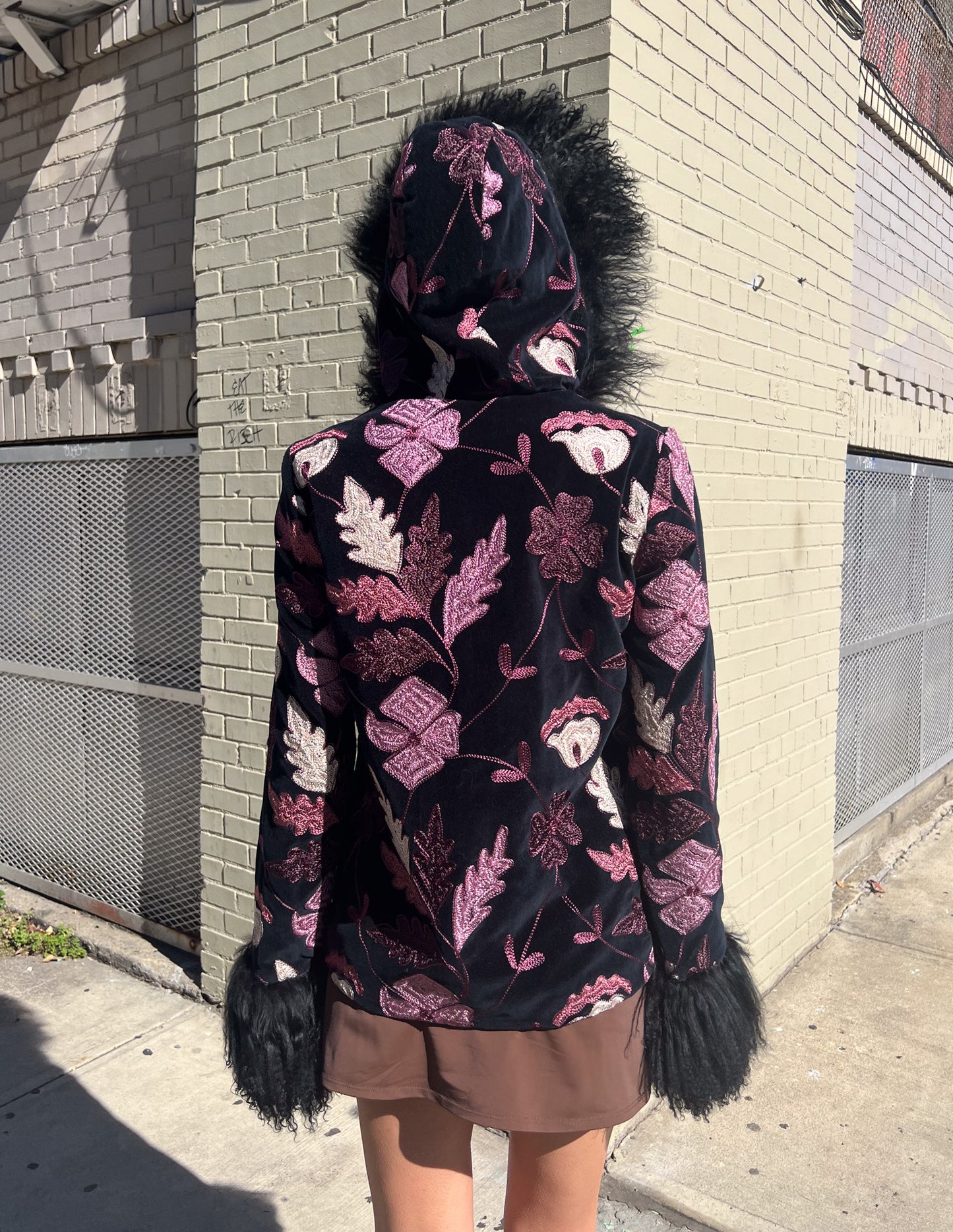 Anna Sui Embroidered Fur Trim Jacket