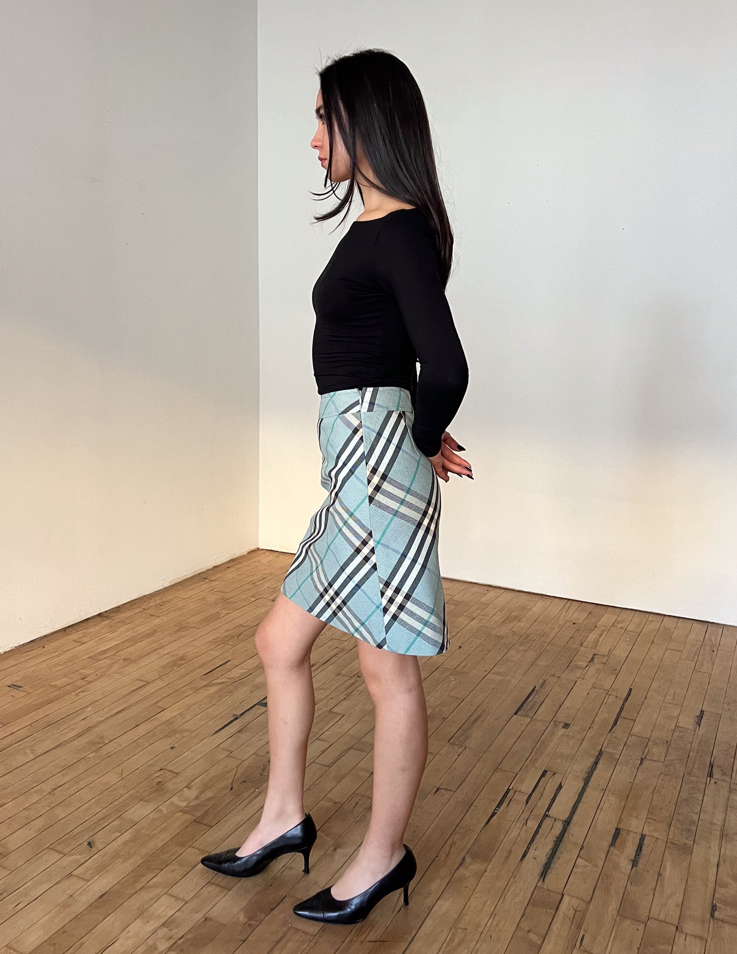 Burberry London Blue Label Blue Check Midi Skirt