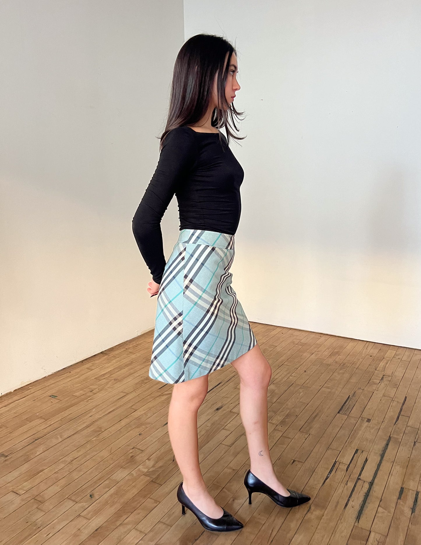 Burberry London Blue Label Blue Check Midi Skirt