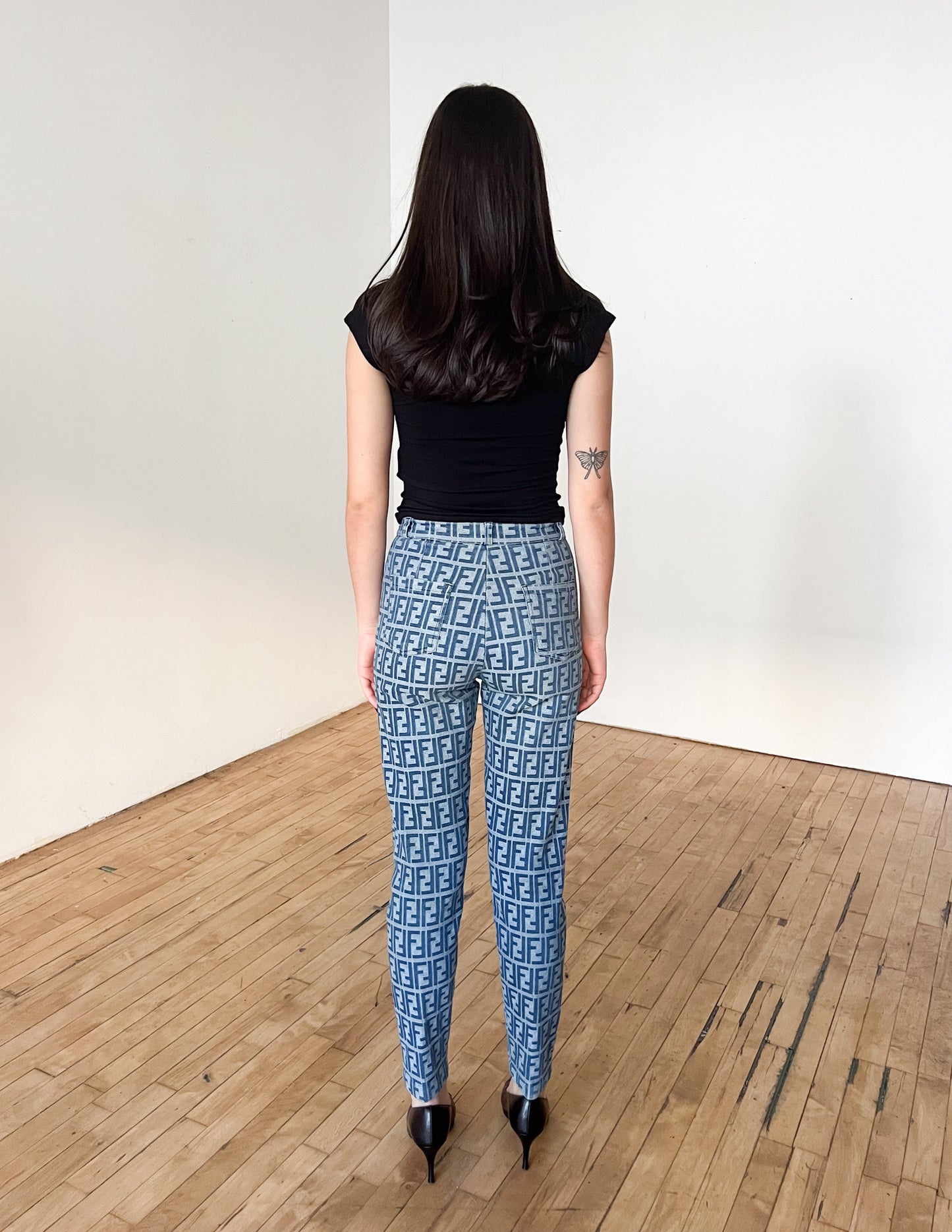 Fendi Blue Zucca All Over High Waisted Pants
