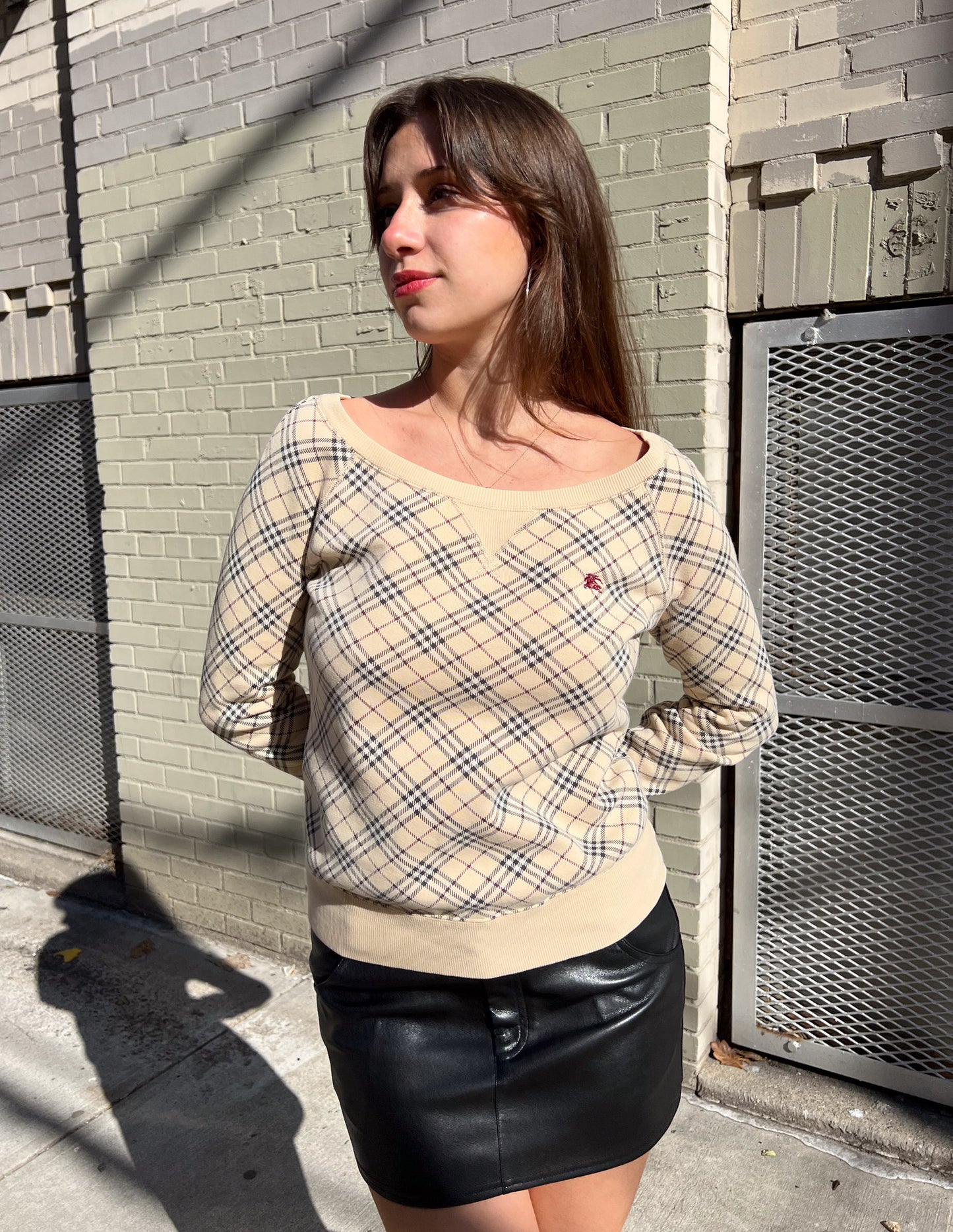 Burberry London Blue Label Plaid Crew Neck