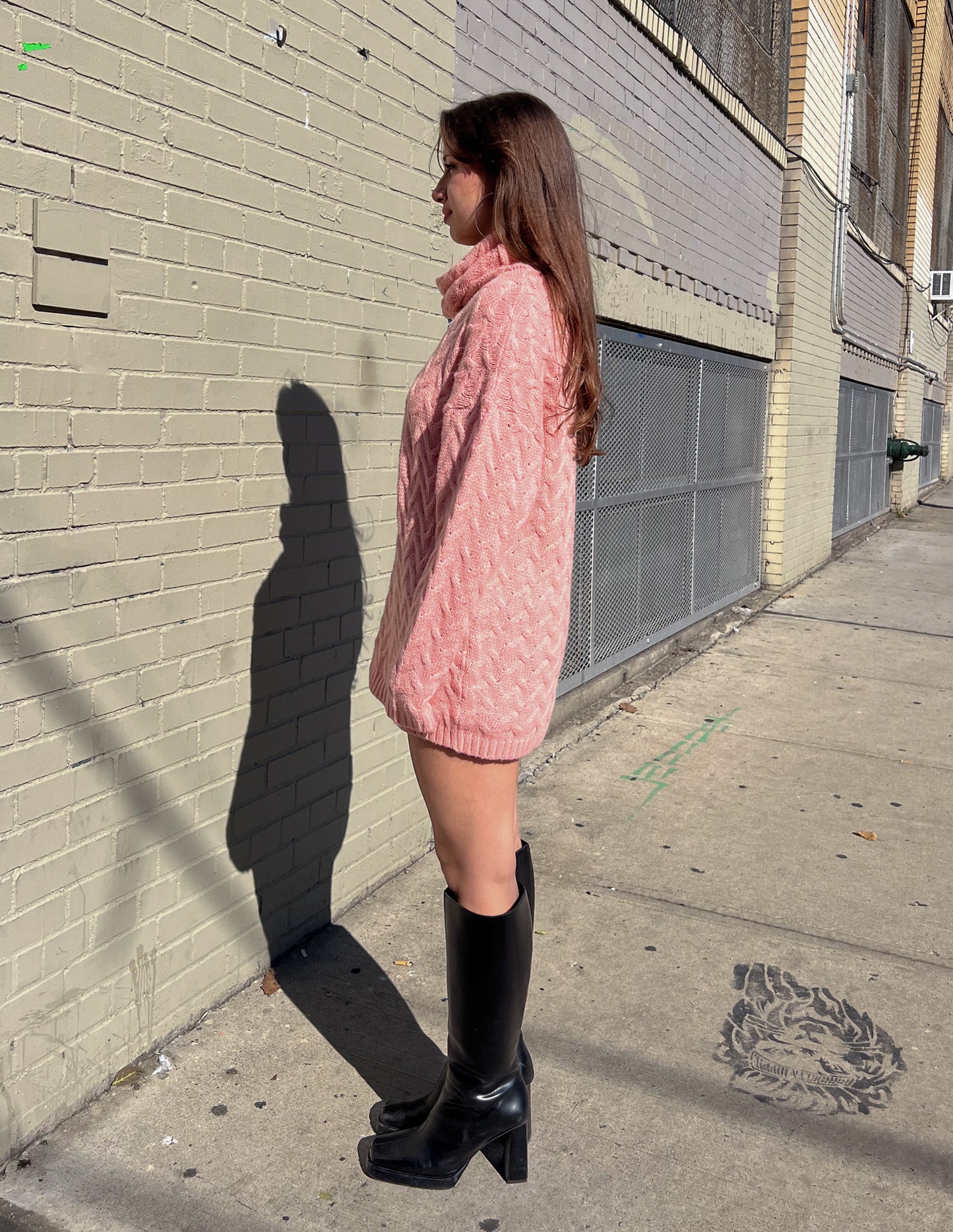 Versace Jeans Pink Knit Turtleneck Sweater Dress