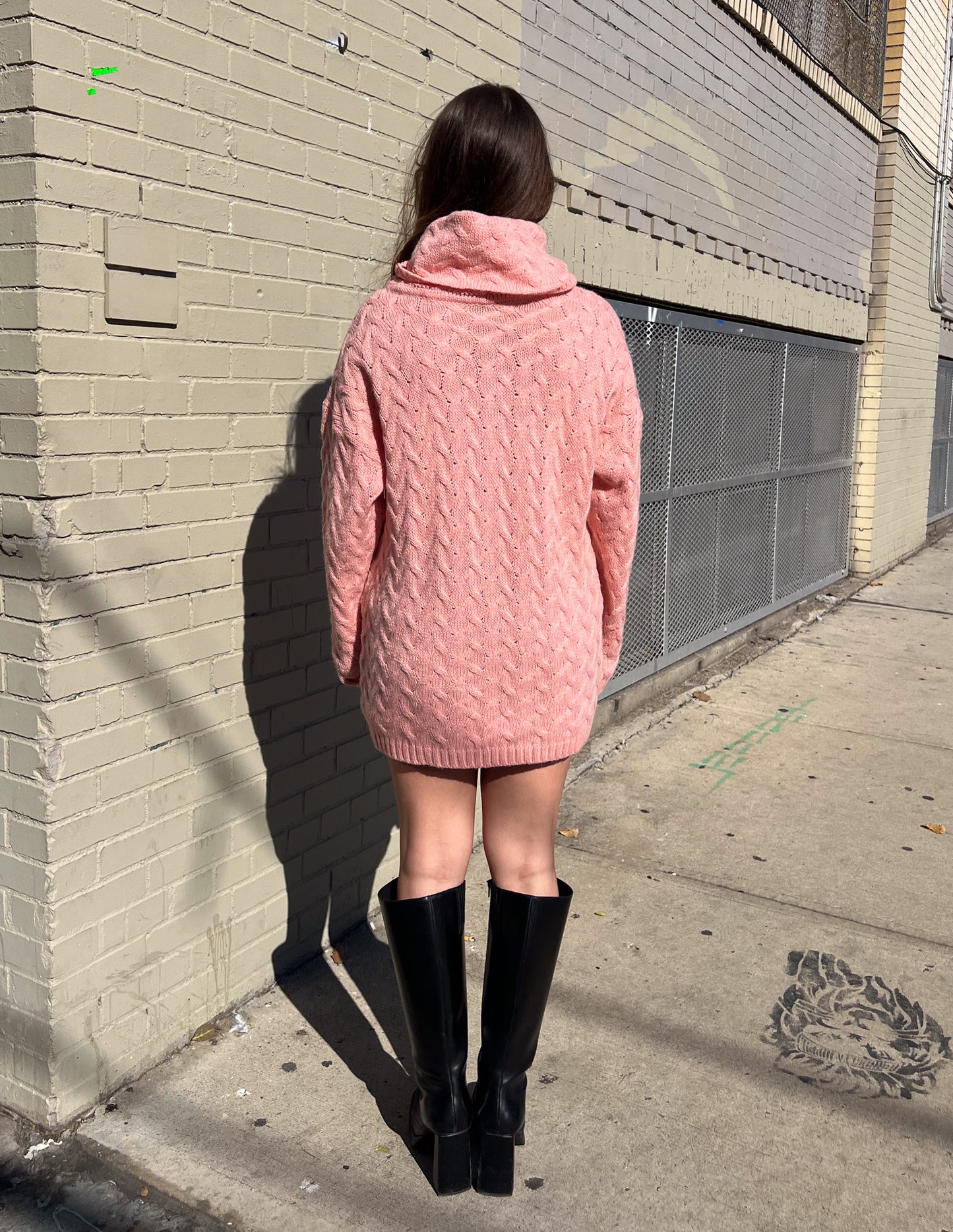 Versace Jeans Pink Knit Turtleneck Sweater Dress
