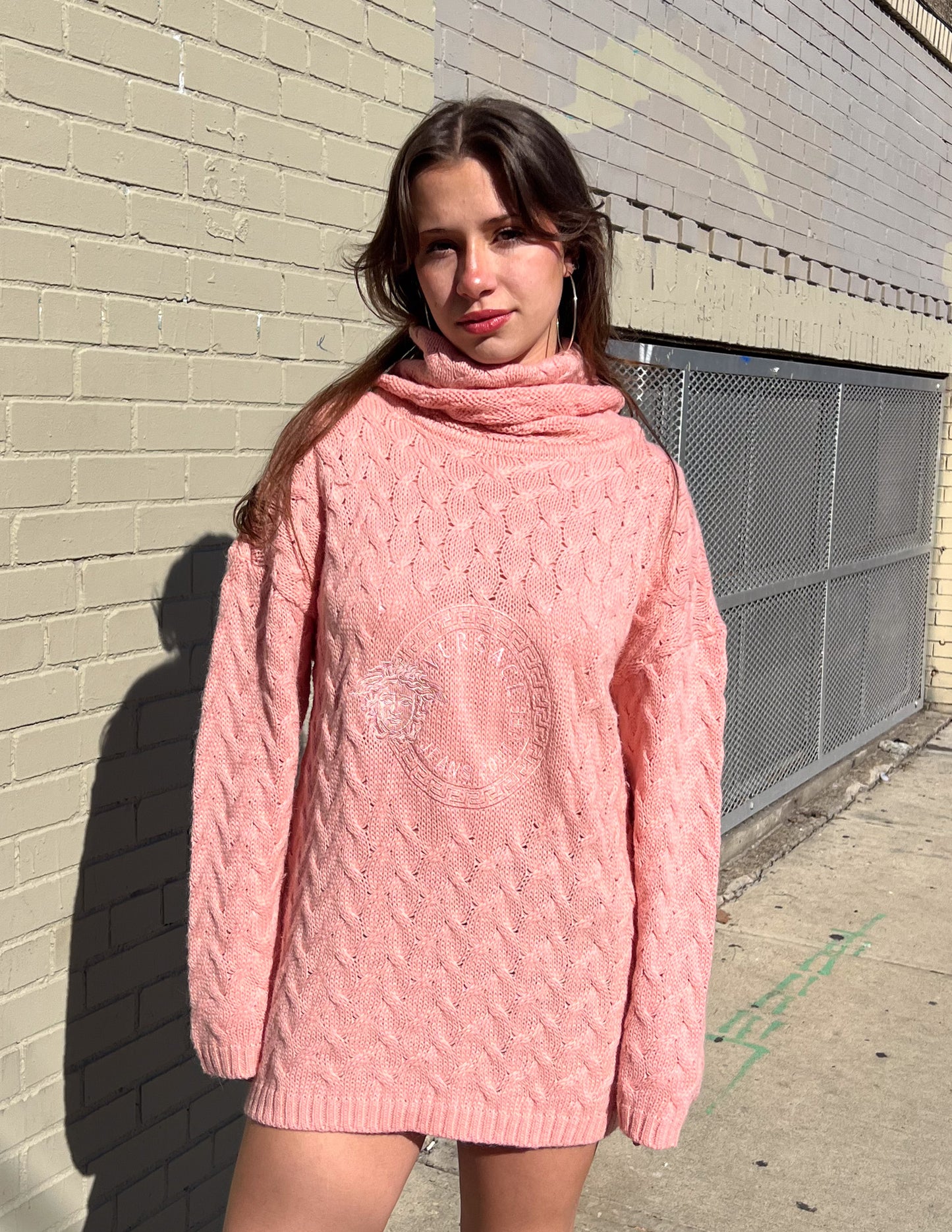 Versace Jeans Pink Knit Turtleneck Sweater Dress