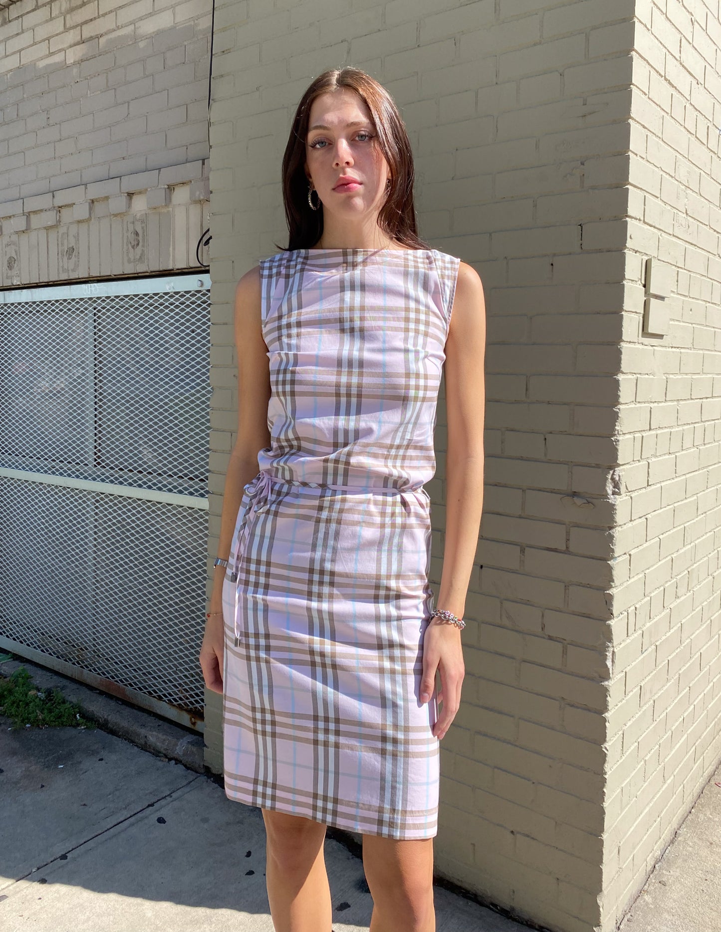Burberry London Baby Pink Check Midi Dress