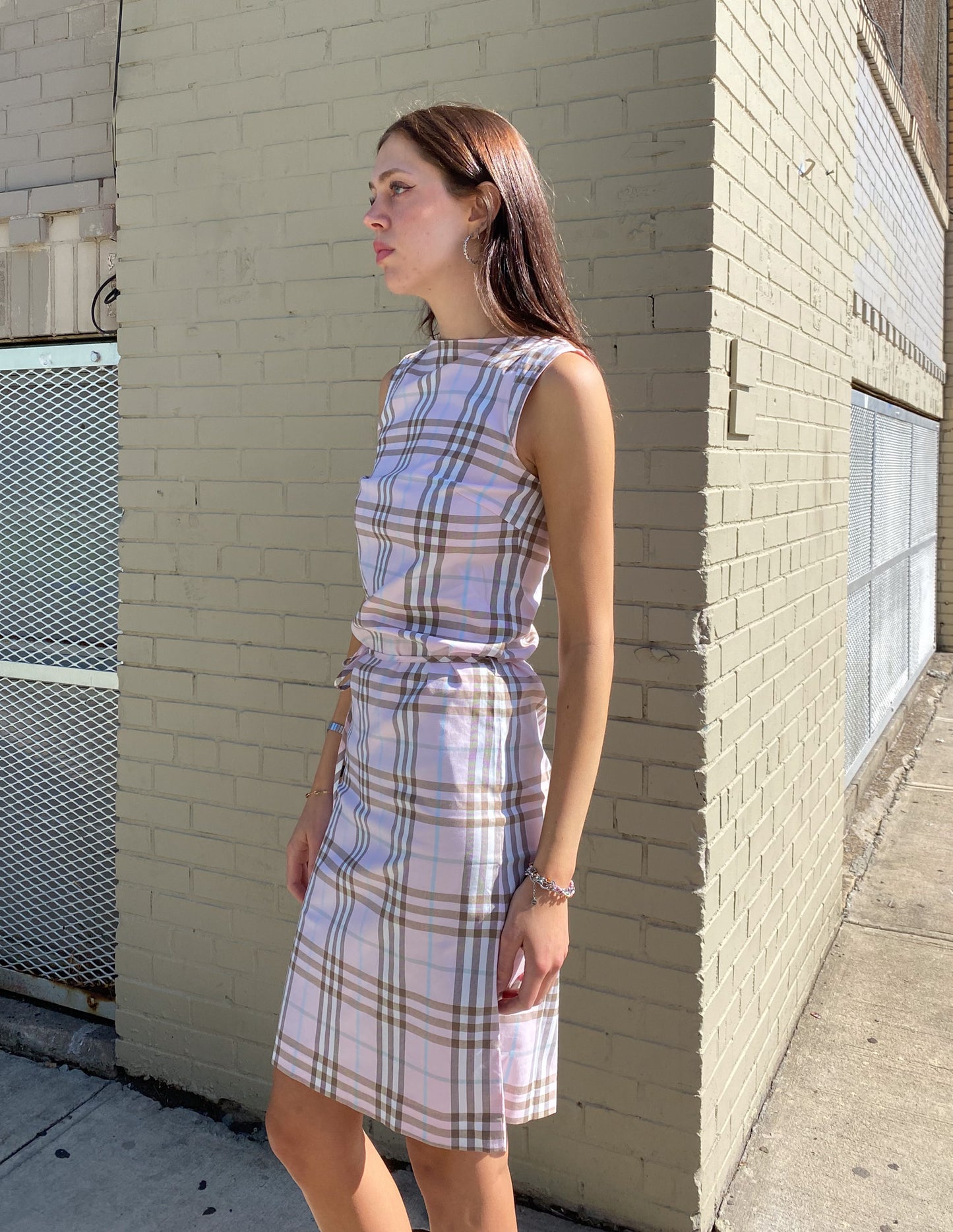 Burberry London Baby Pink Check Midi Dress