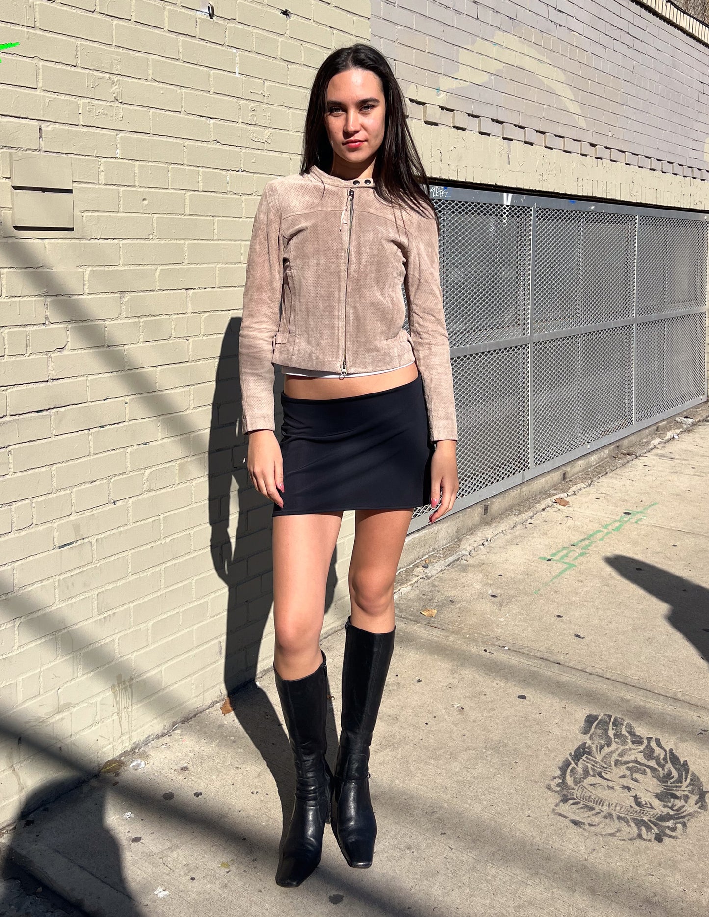Oppure Taupe Cropped Leather Moto Jacket