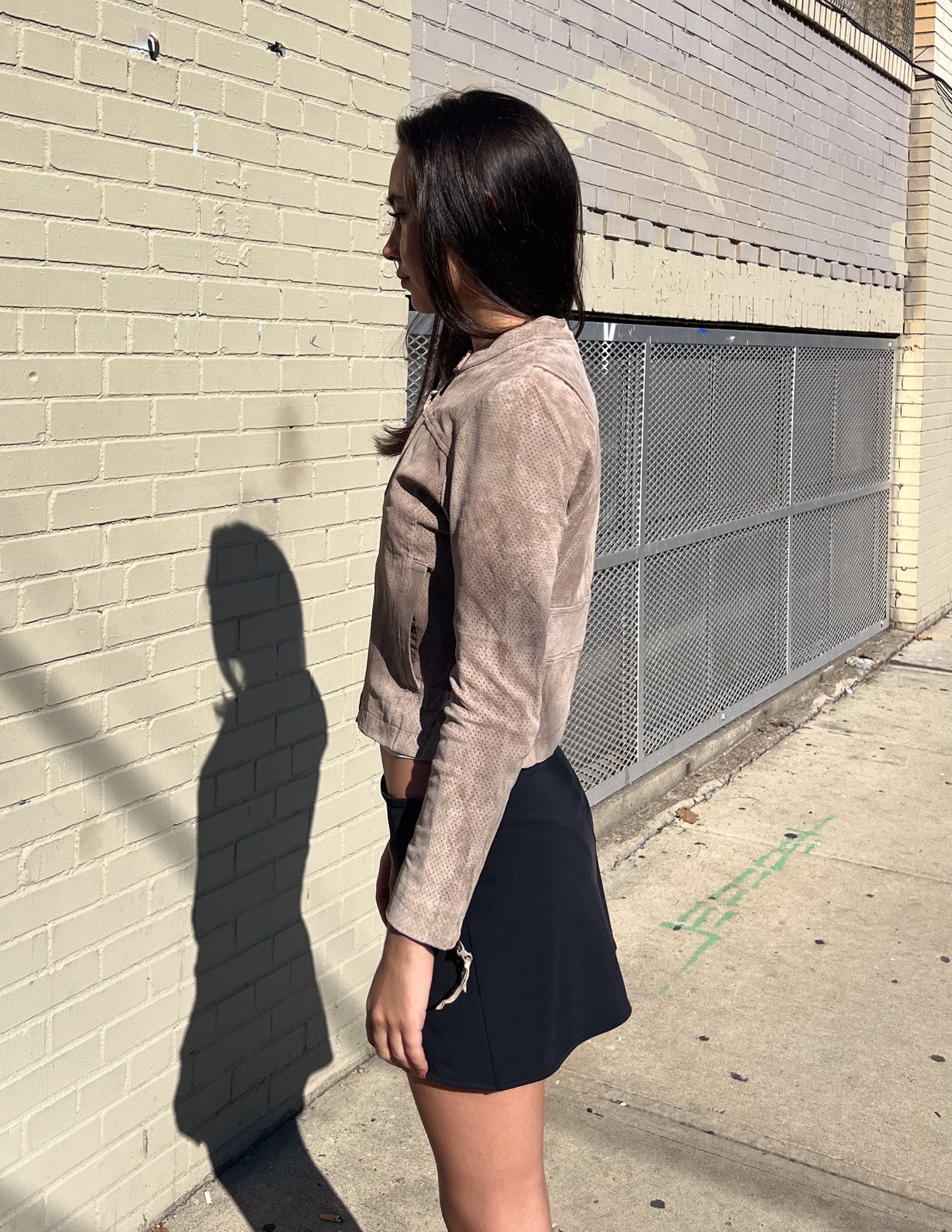 Oppure Taupe Cropped Leather Moto Jacket