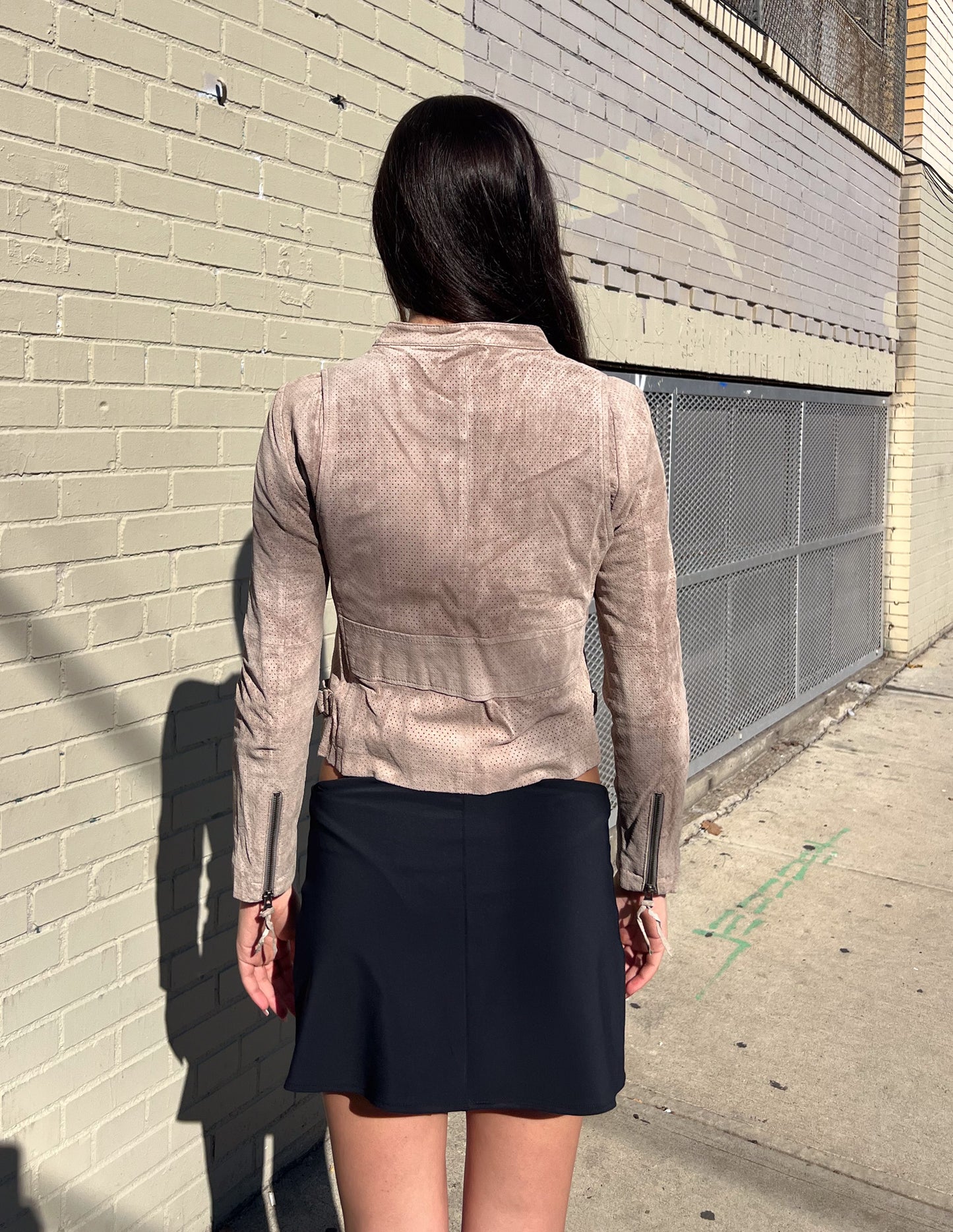 Oppure Taupe Cropped Leather Moto Jacket