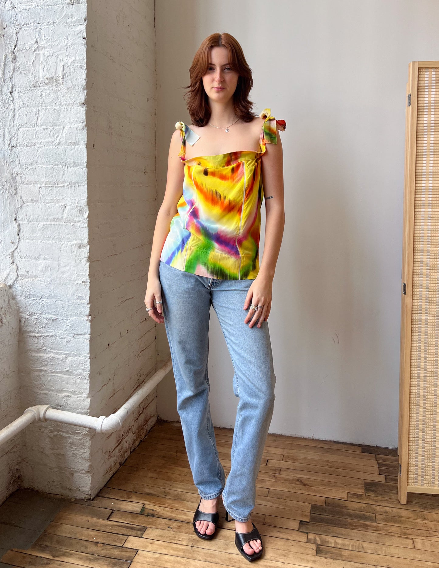 Fendi Abstract Print Silk Tie Top