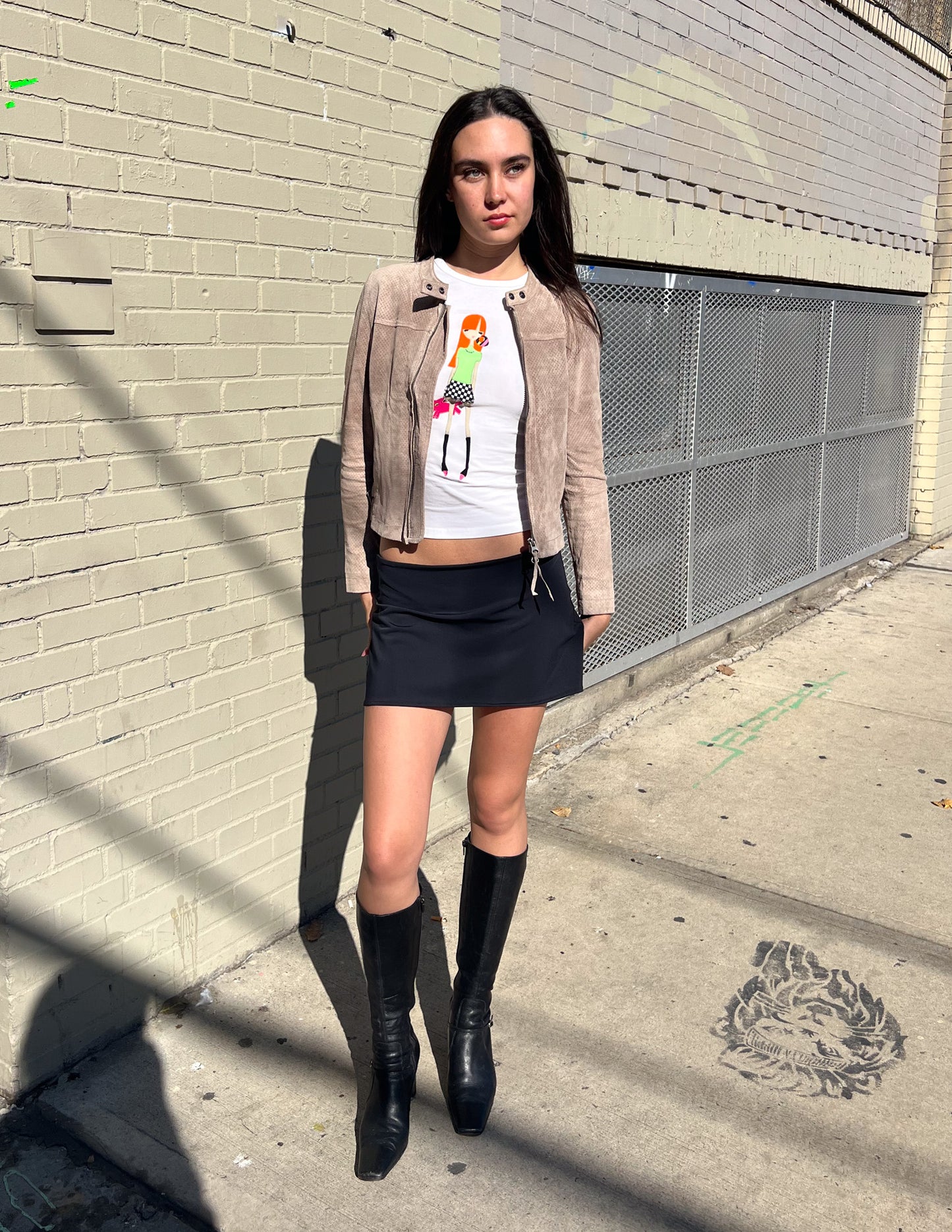 Oppure Taupe Cropped Leather Moto Jacket