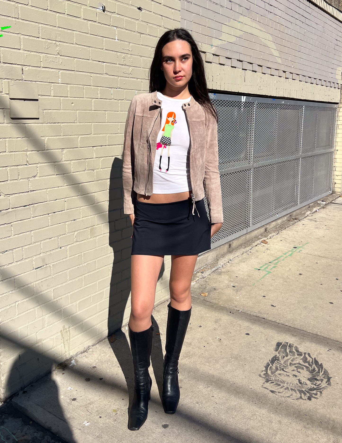 Oppure Taupe Cropped Leather Moto Jacket