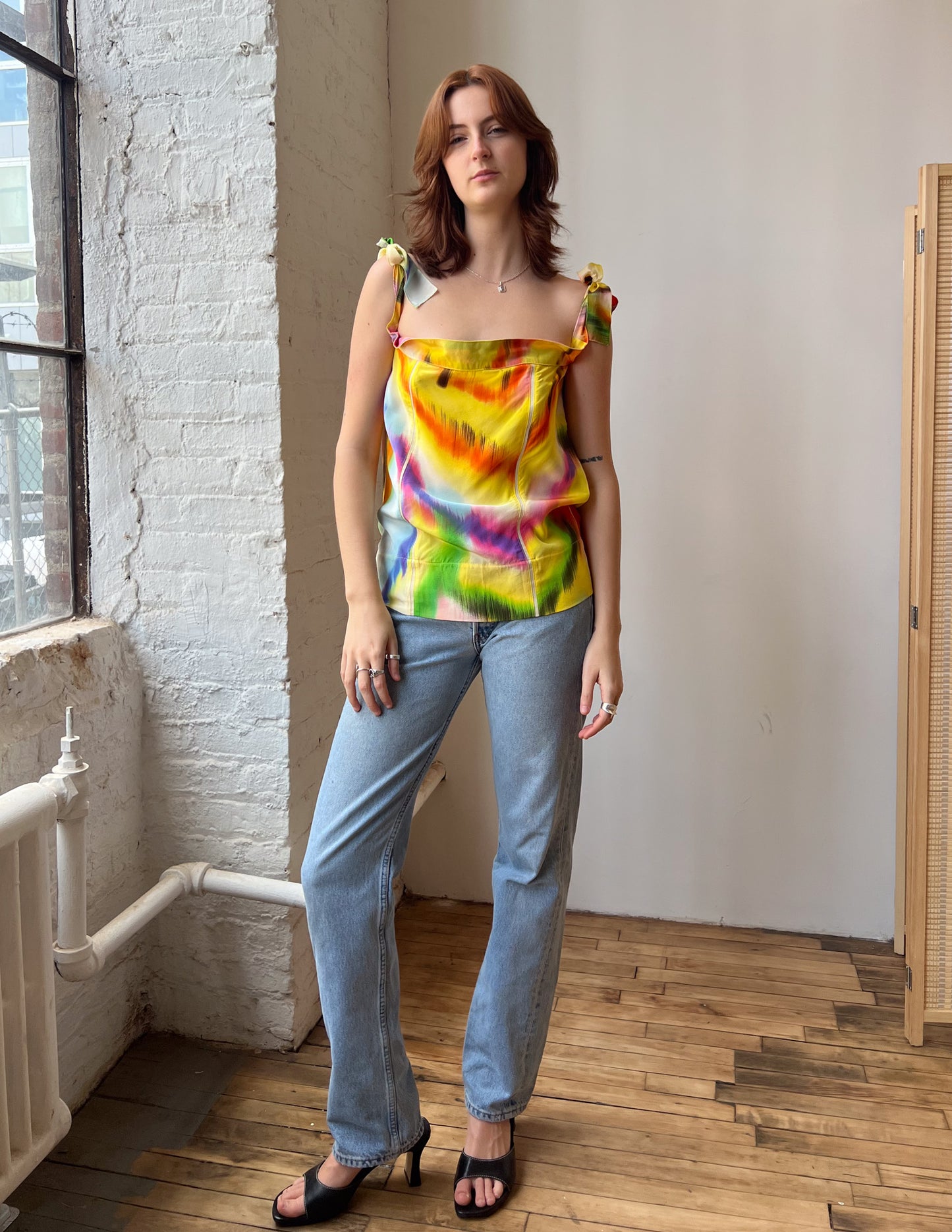 Fendi Abstract Print Silk Tie Top