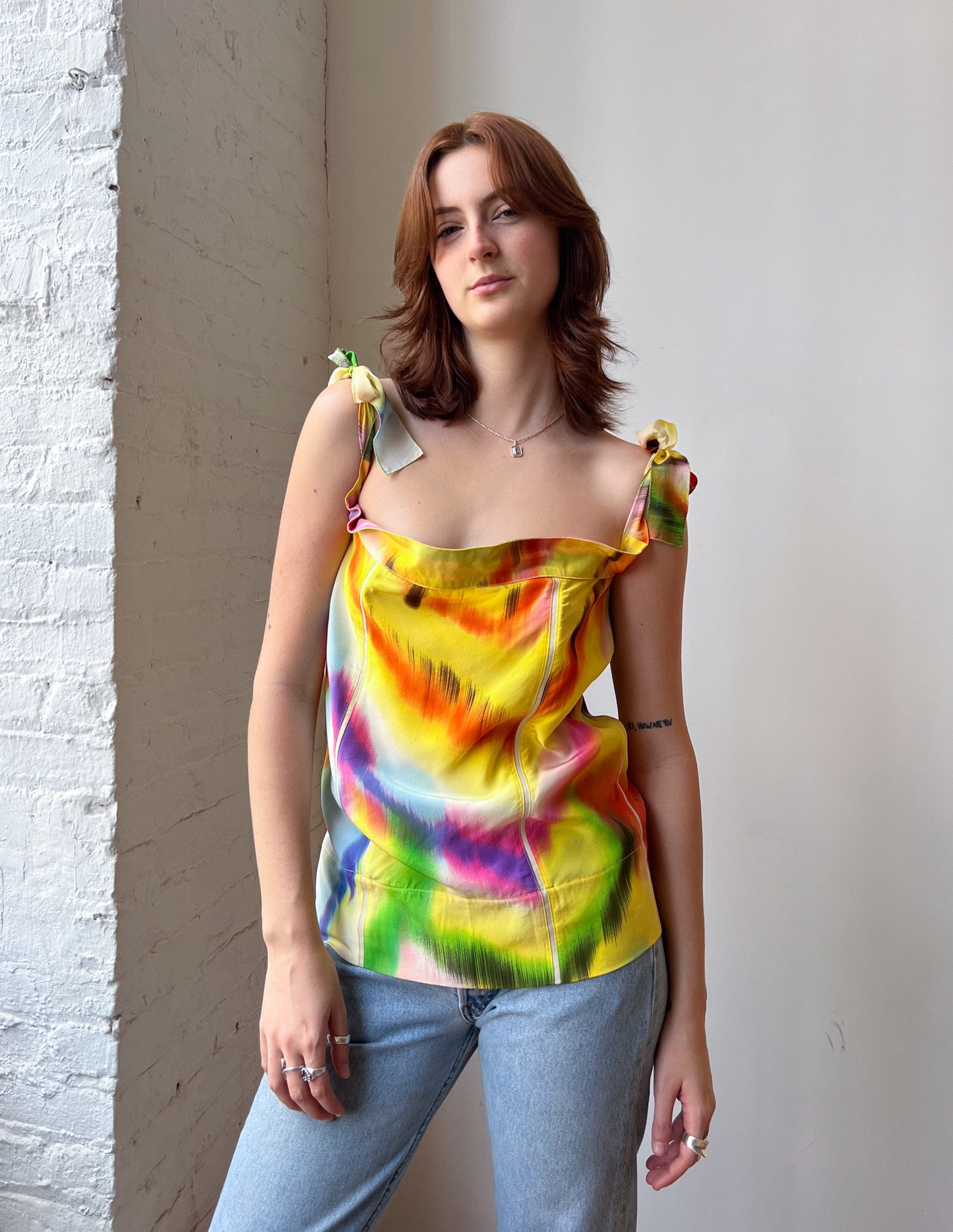 Fendi Abstract Print Silk Tie Top