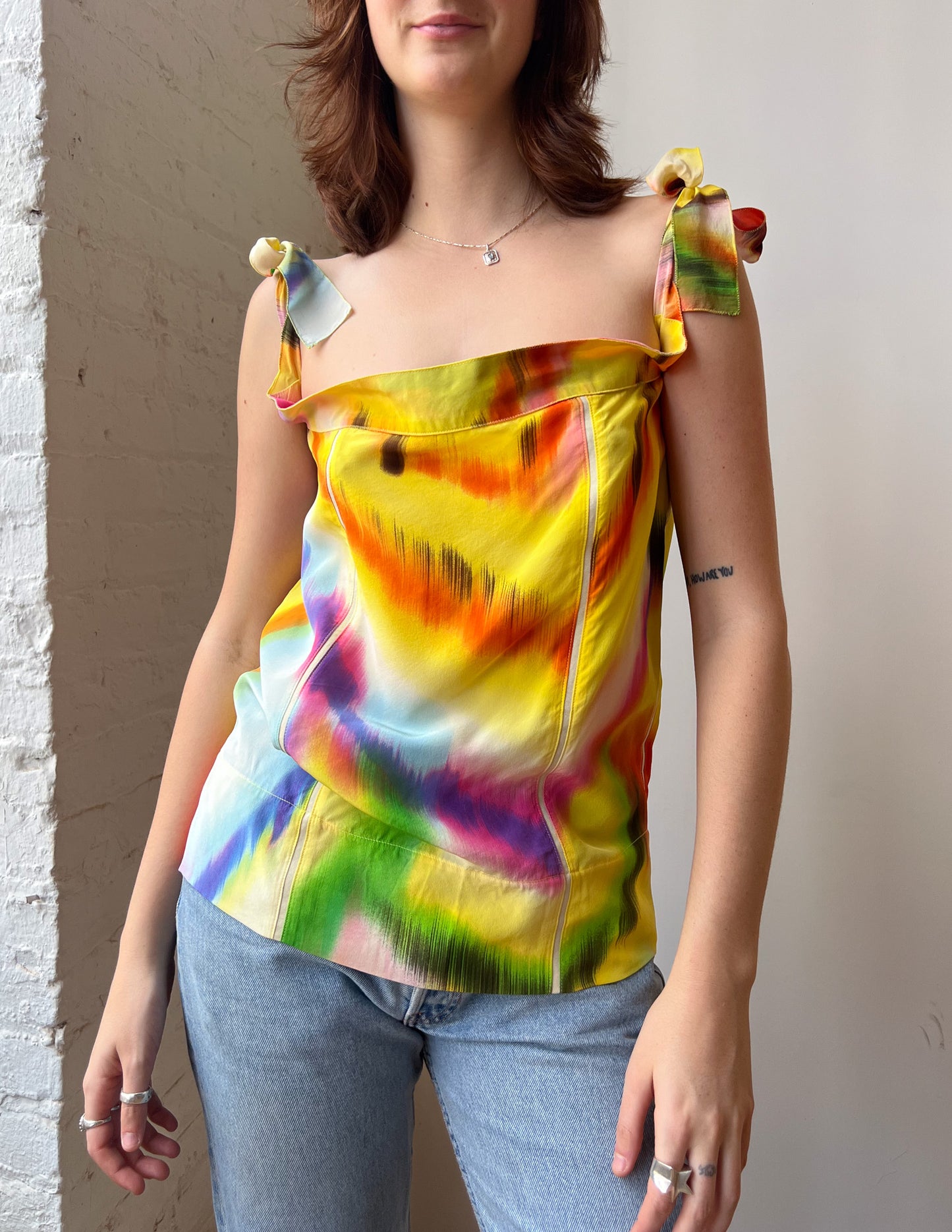 Fendi Abstract Print Silk Tie Top
