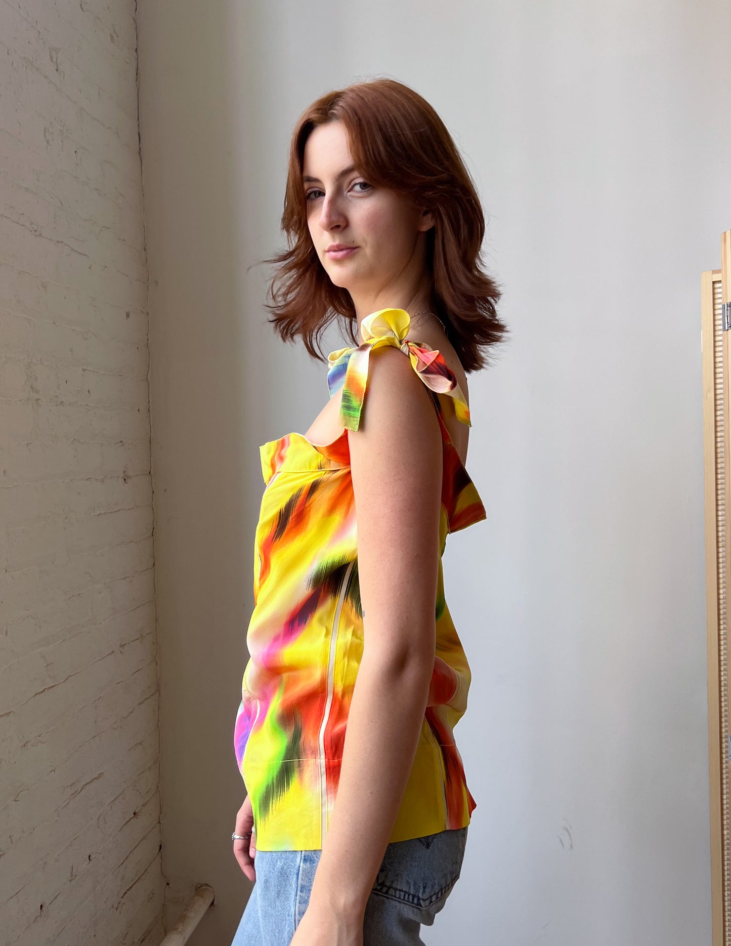 Fendi Abstract Print Silk Tie Top