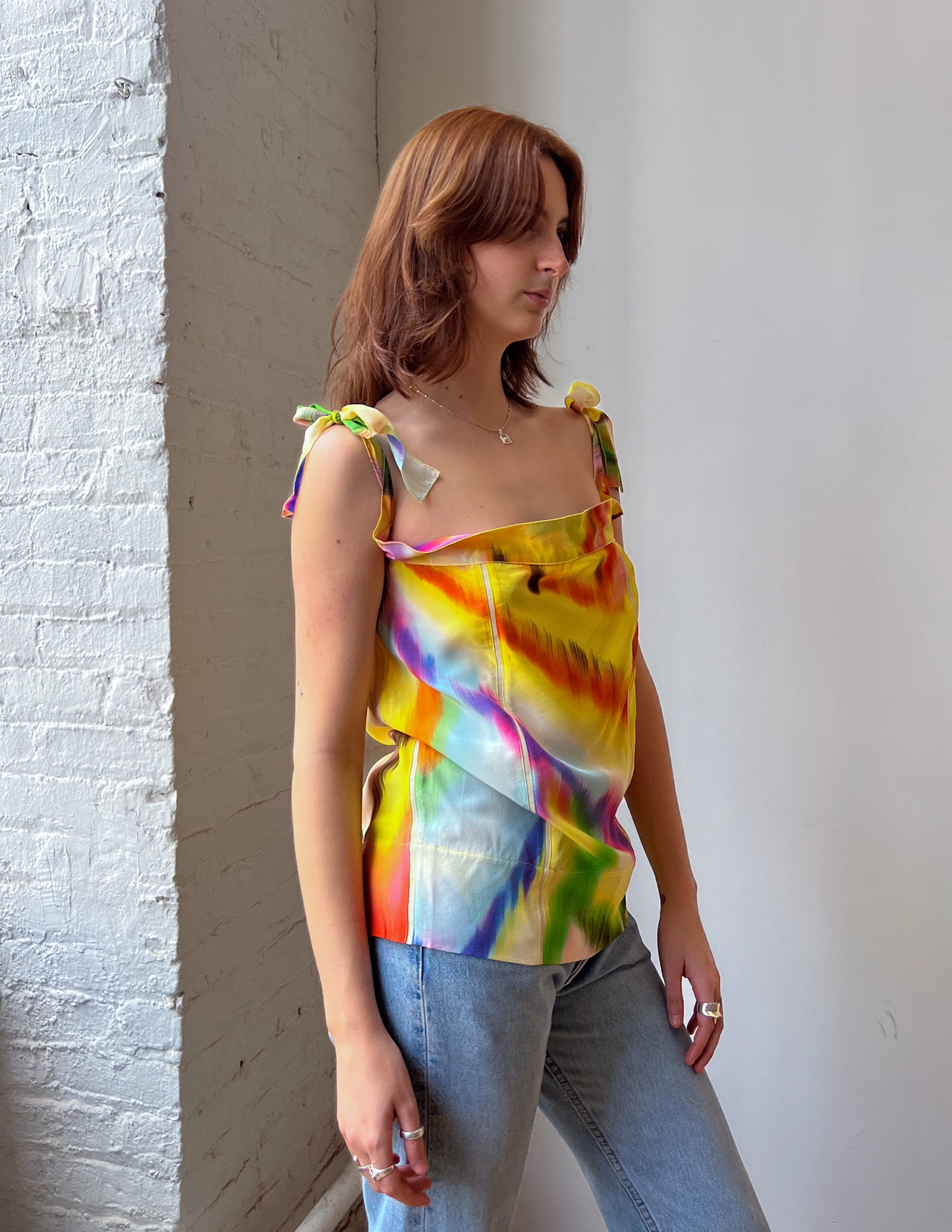 Fendi Abstract Print Silk Tie Top
