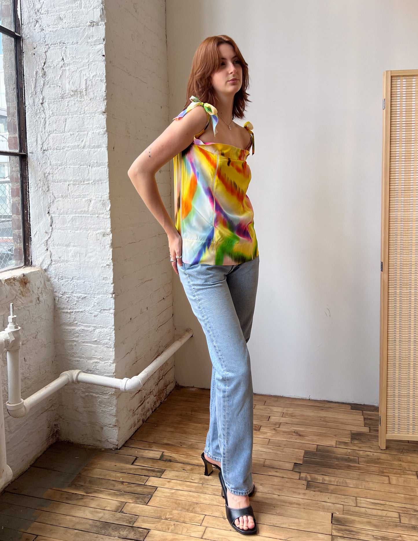 Fendi Abstract Print Silk Tie Top