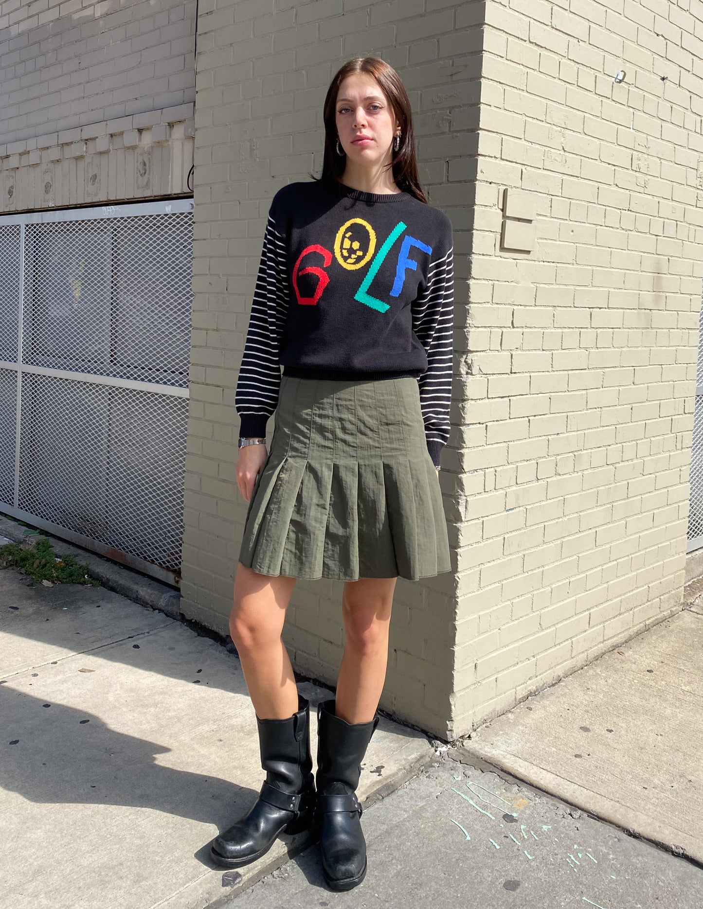 Anna Sui Olive Green Pleated Skirt