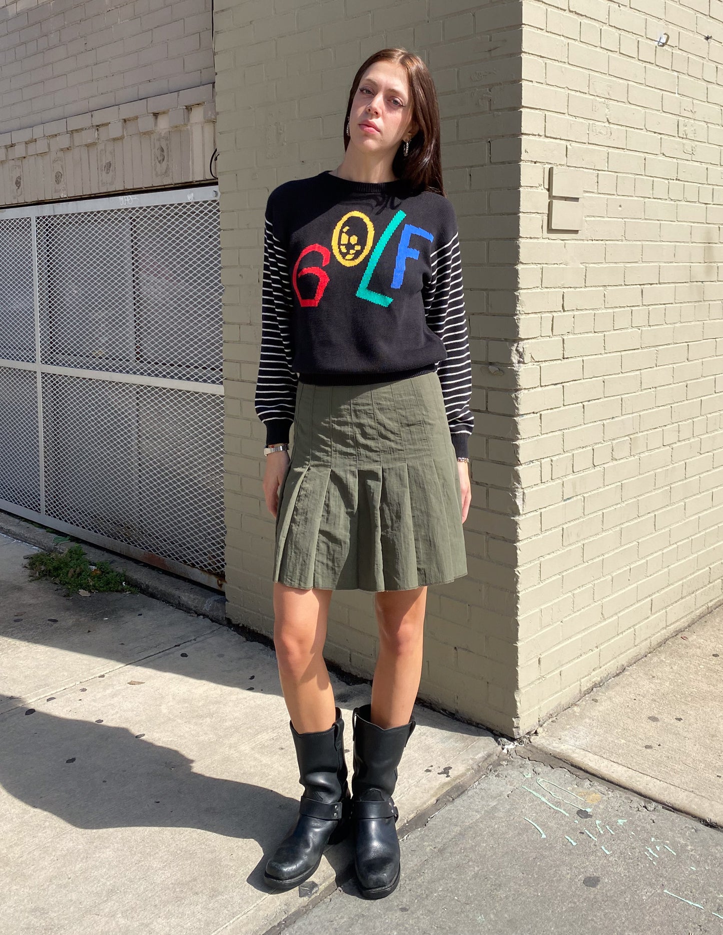 Anna Sui Olive Green Pleated Skirt
