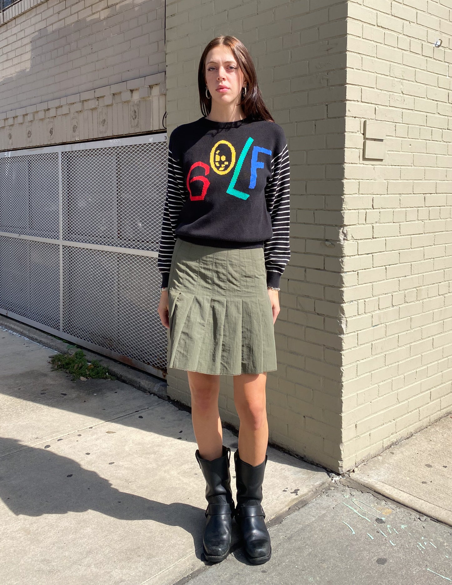 Anna Sui Olive Green Pleated Skirt