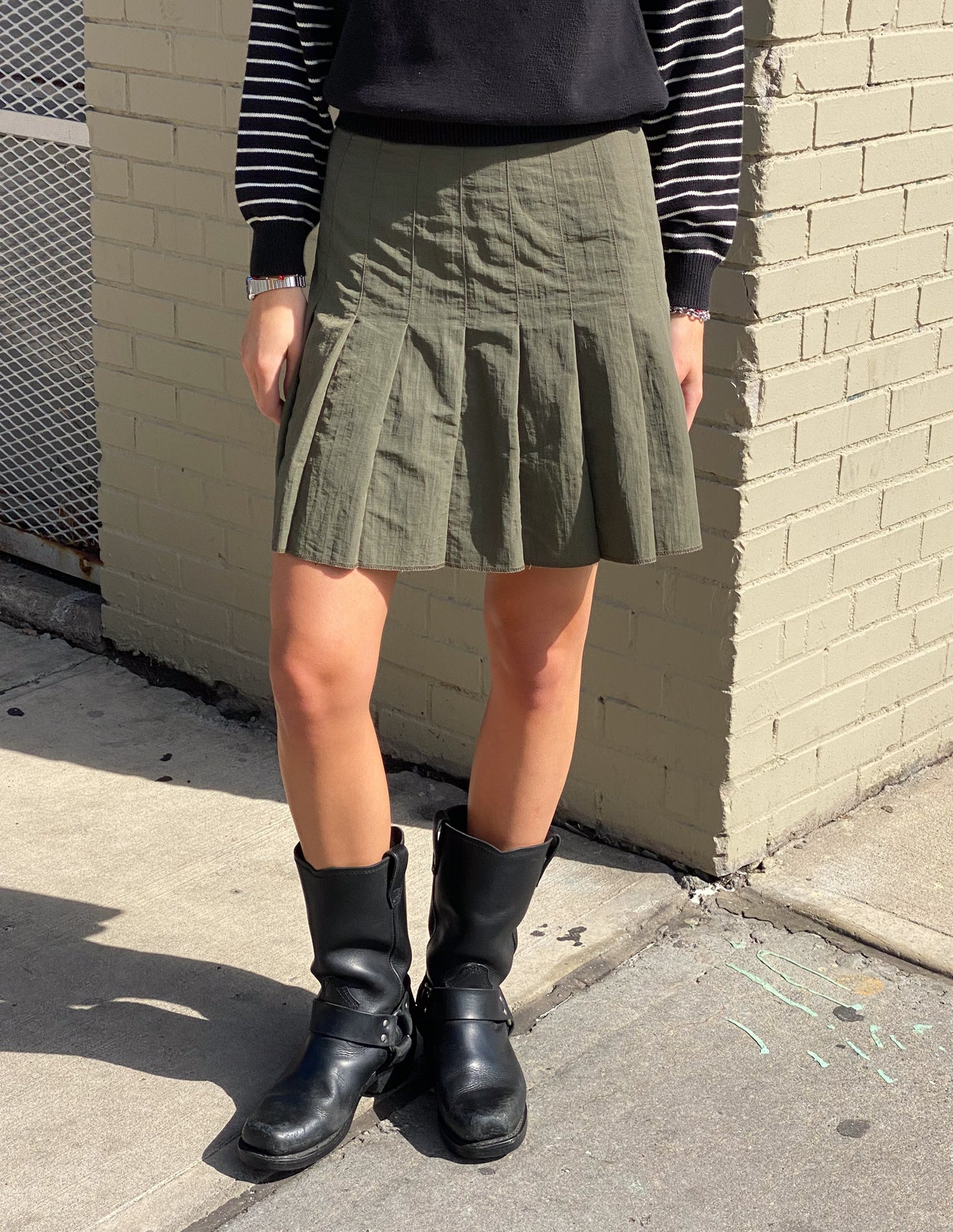 Anna Sui Olive Green Pleated Skirt