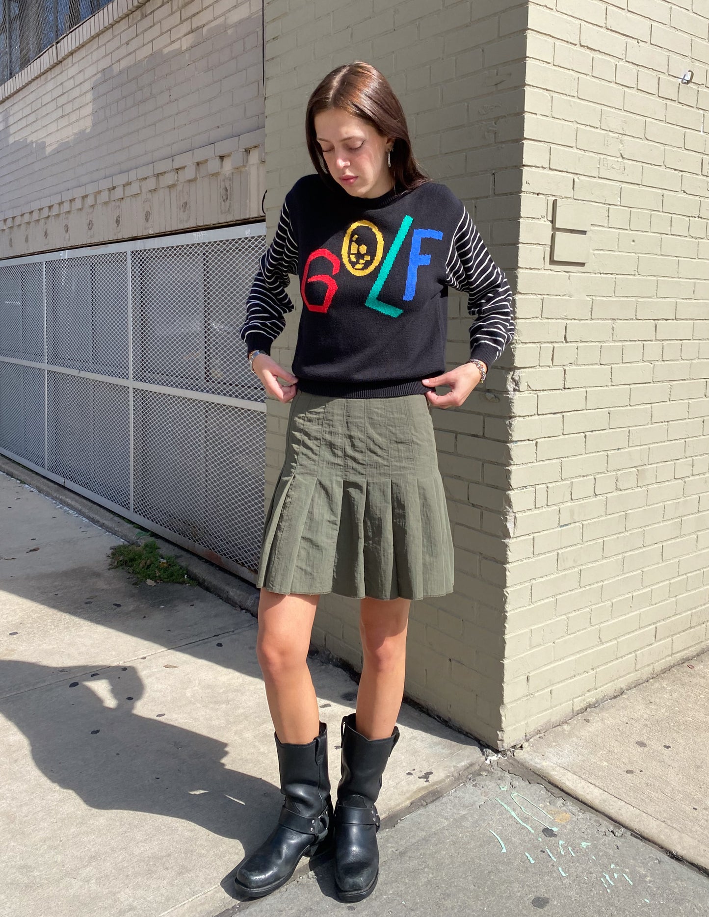Anna Sui Olive Green Pleated Skirt