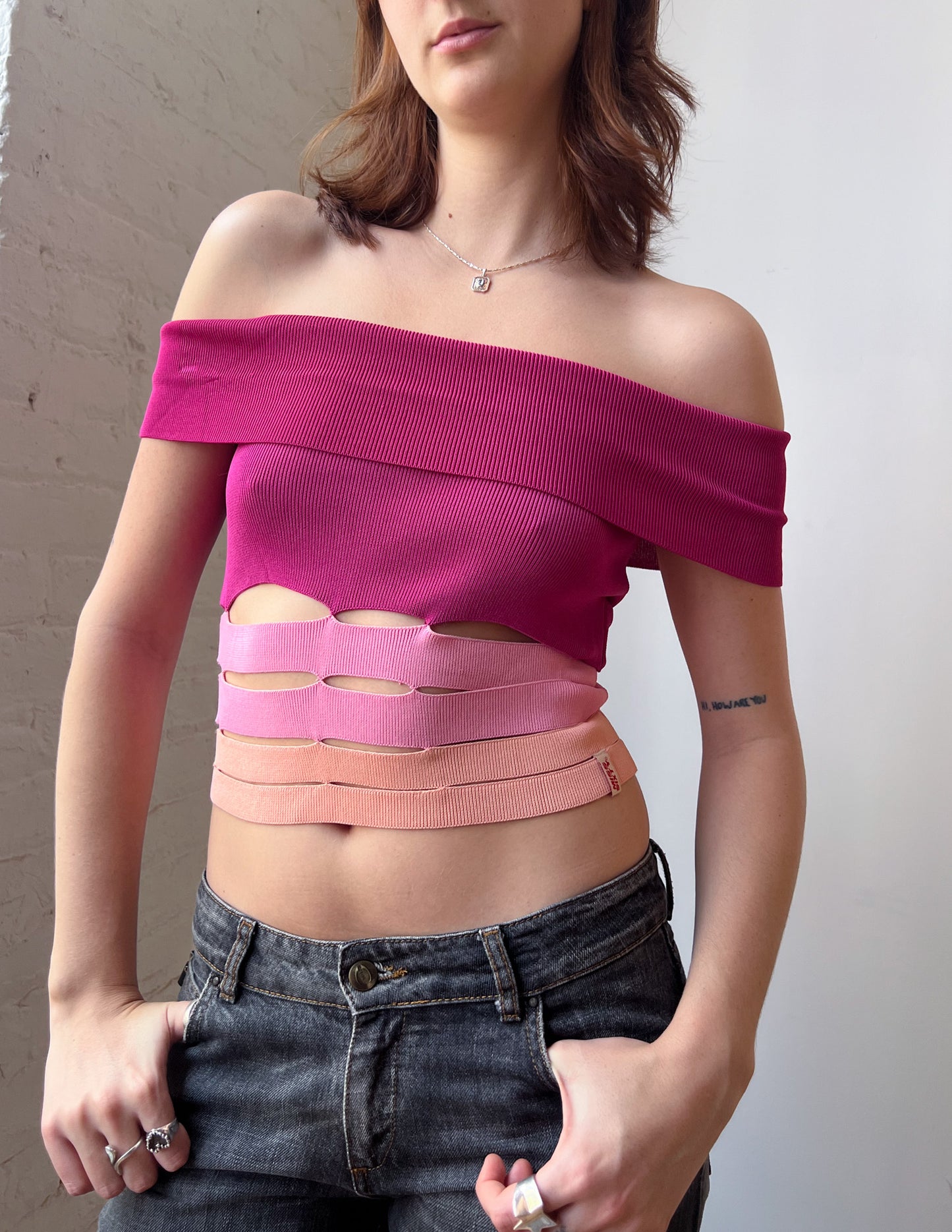 Miss Sixty Pink Cut Out Off Shoulder Top