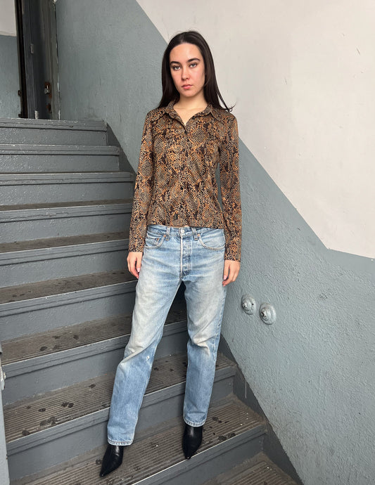 Just Cavalli Snakeskin Print Button Down Blouse