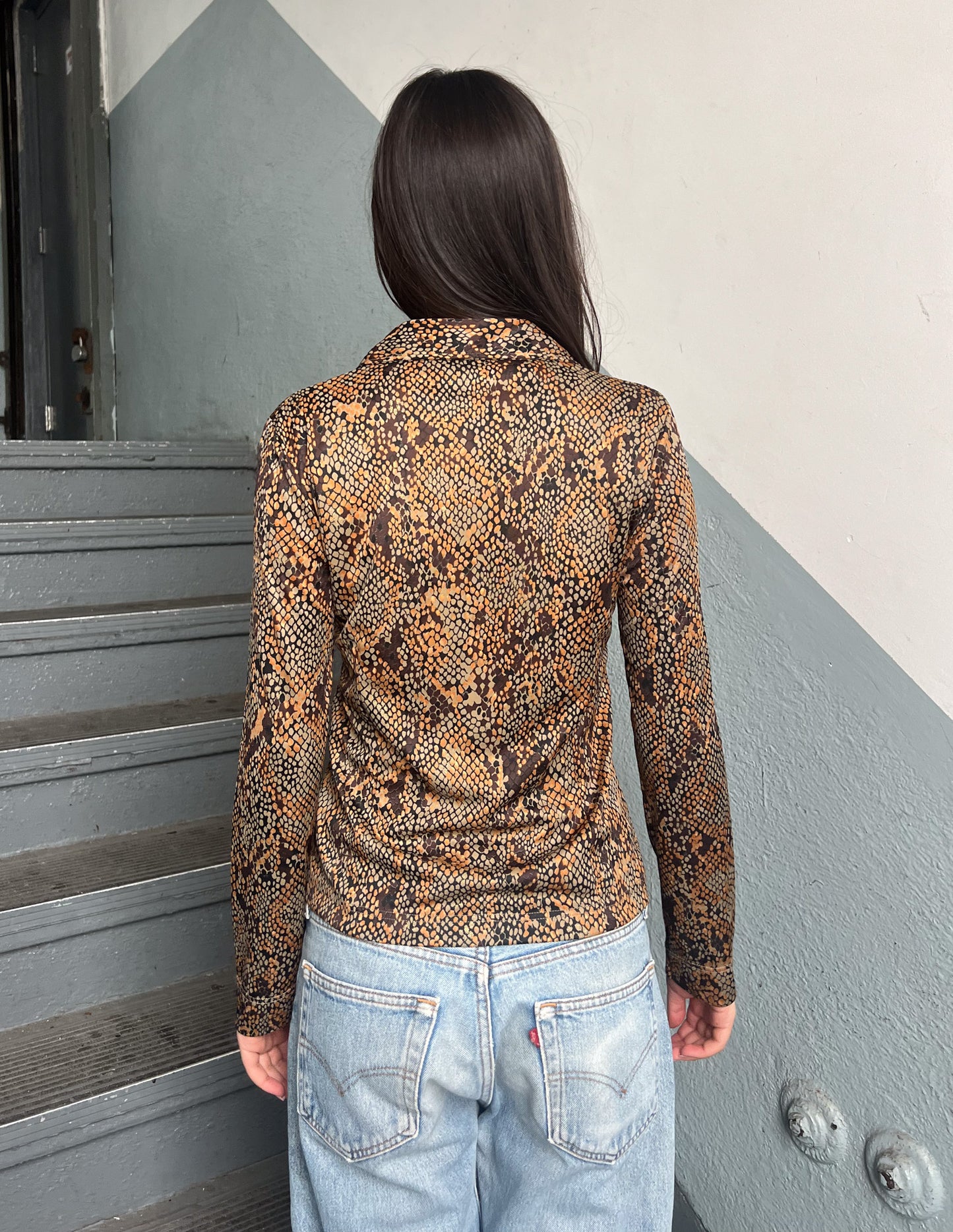 Just Cavalli Snakeskin Print Button Down Blouse