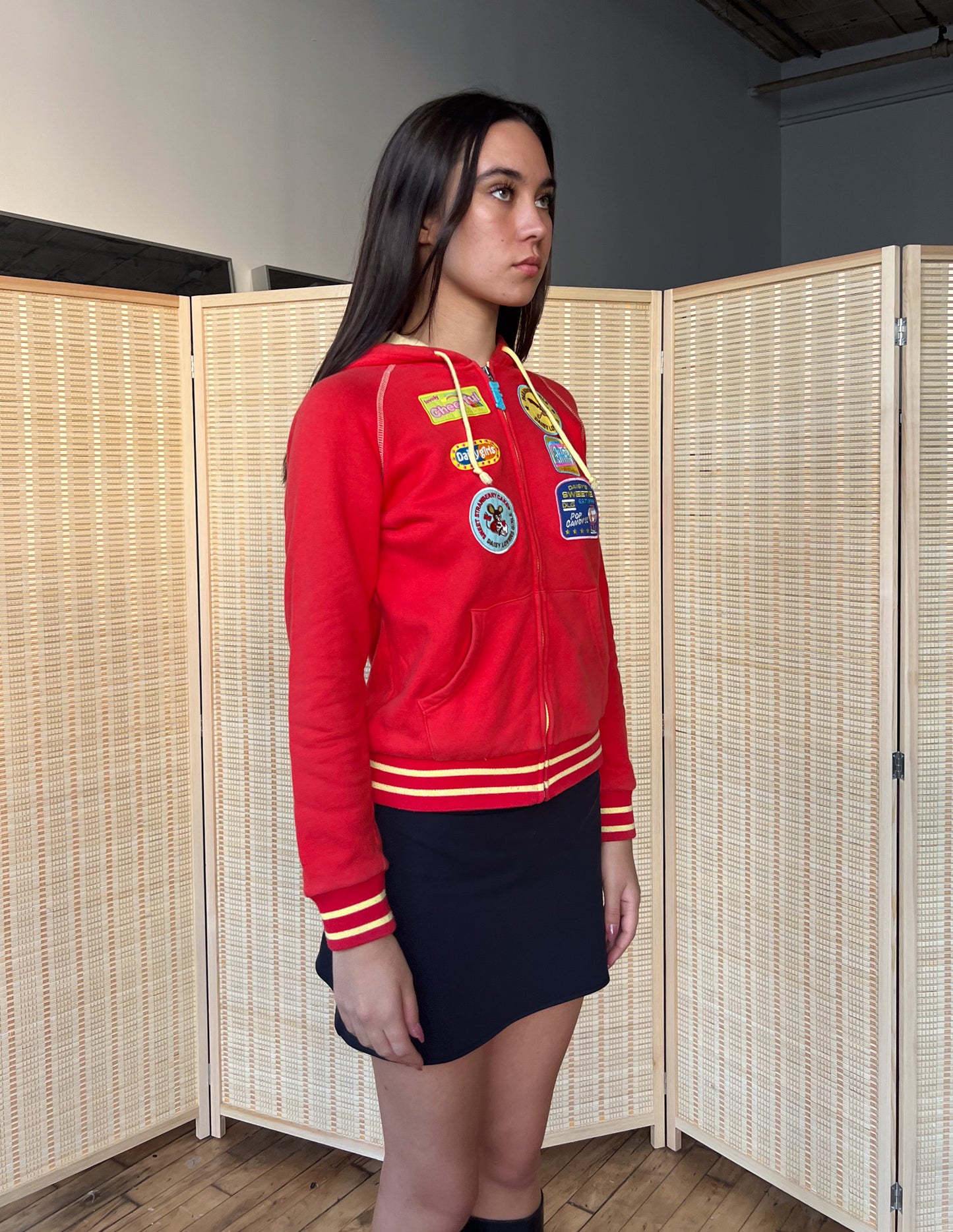 Daisy Lovers Red Patch Zip Up Hoodie