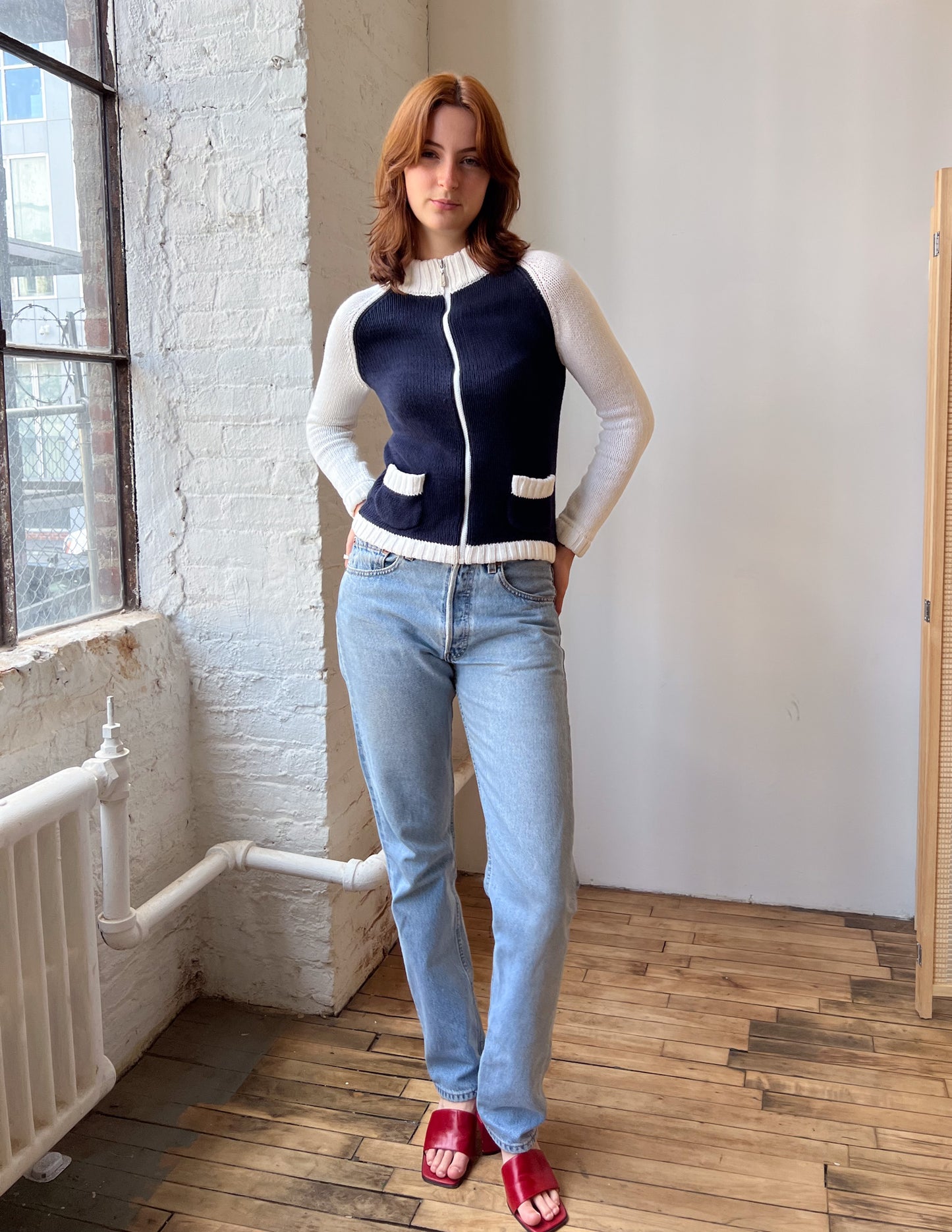 Courrèges Vintage Navy Cotton Zip Up