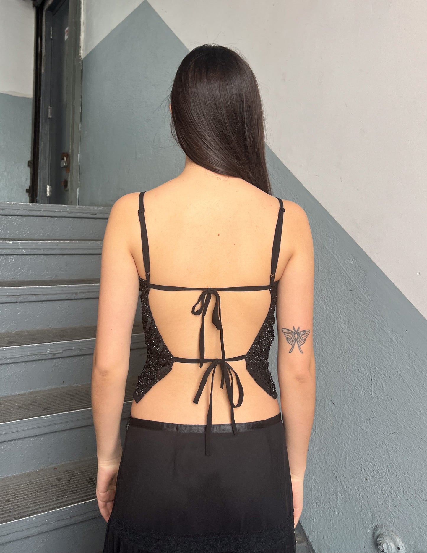 Vtg Black Sequin Adjustable Tank