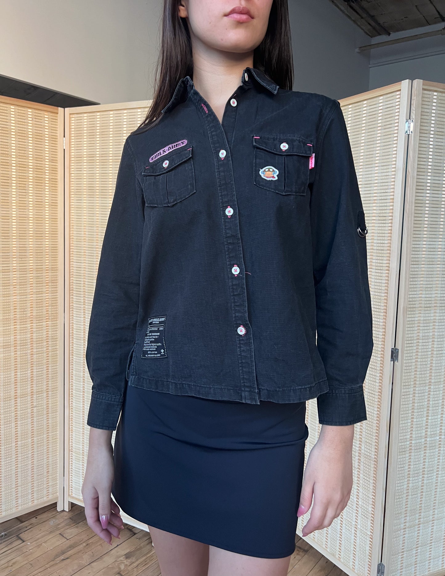 Blue Cross Girls Army Black Collared Blouse