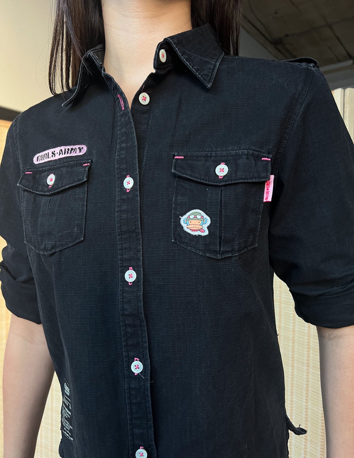 Blue Cross Girls Army Black Collared Blouse
