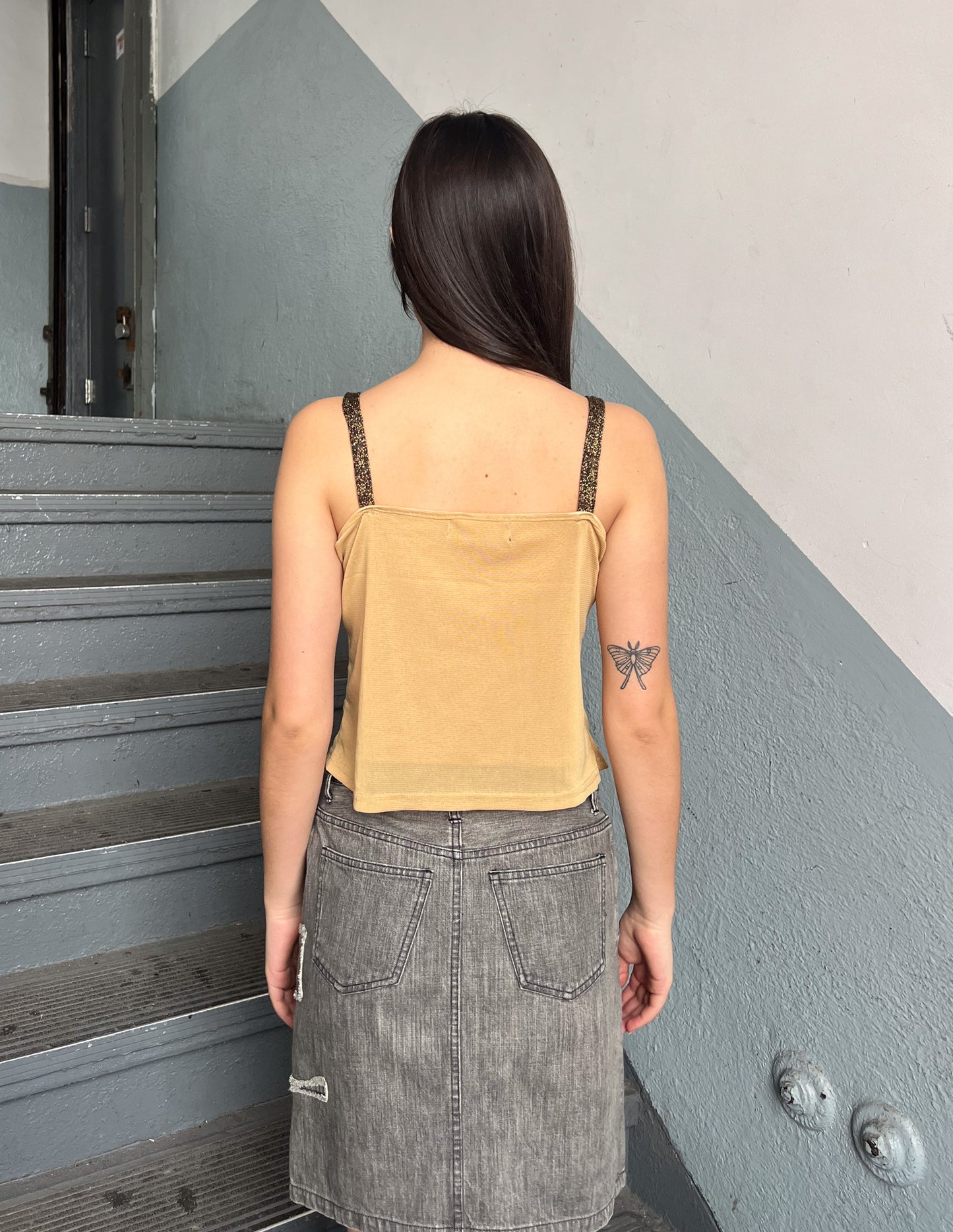 Vtg Butterfly Gold Sequin Tank