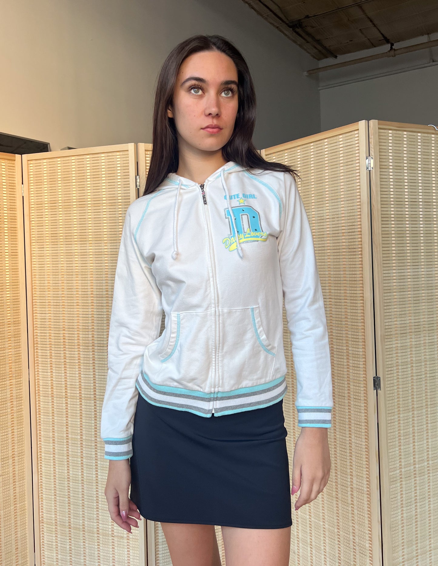 Daisy Lovers White & Blue Zip Up Hoodie