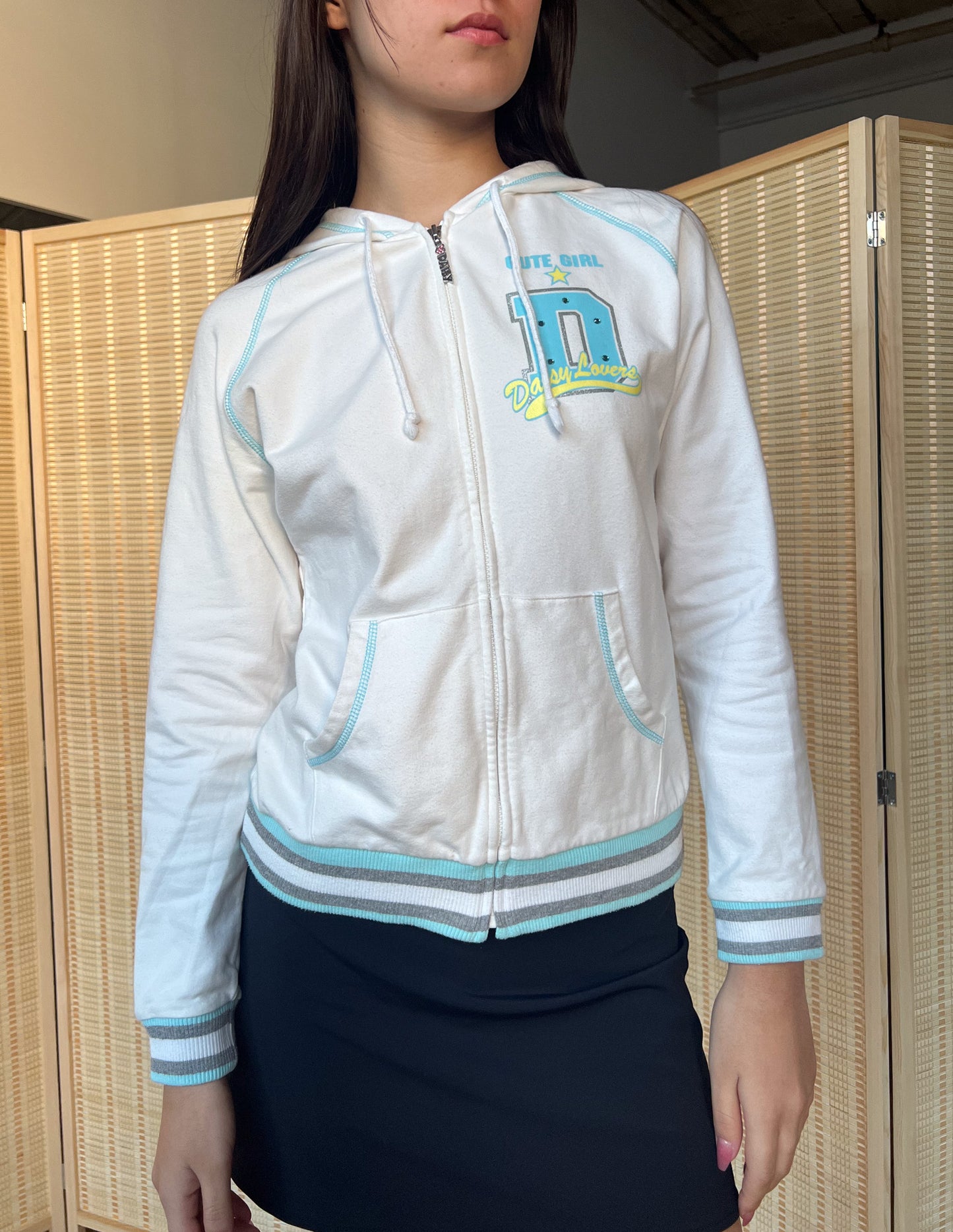 Daisy Lovers White & Blue Zip Up Hoodie