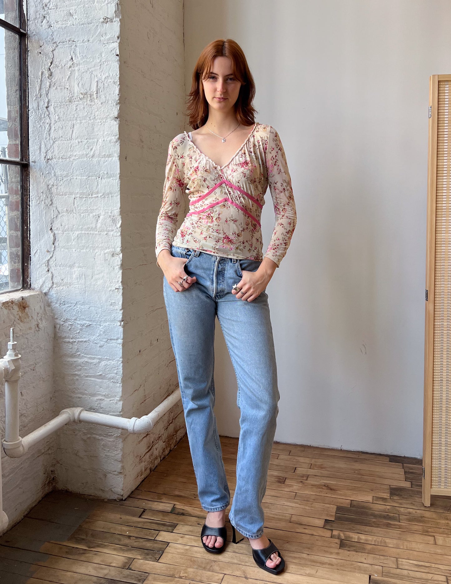 Blumarine Floral Semi Sheer Blouse